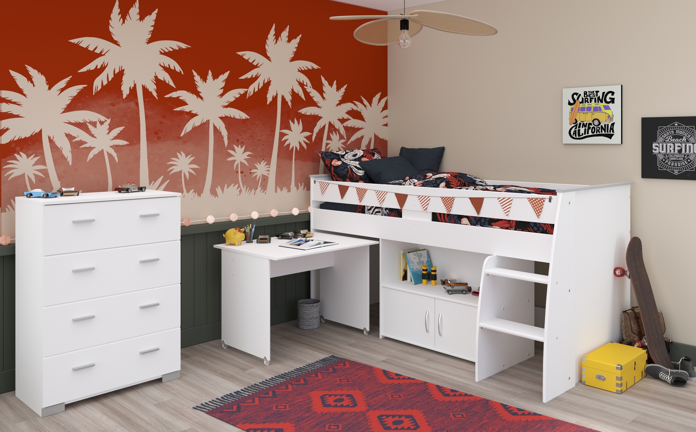 Parisot Jugendzimmer-Set »Parisot Kinderzimmer Reverse 13«, (2 tlg.), integrierte Schreibtisch, kommode und integrierte Leiter