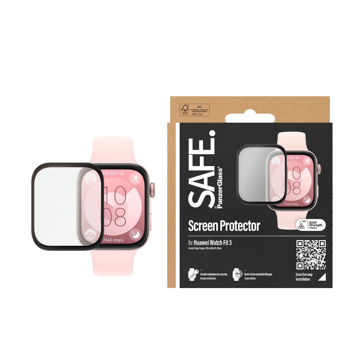 SAFE by PanzerGlass Displayschutzglas »Screen Protector«, für Huawei Watch Fit 3, Displayschutzfolie, Schutzfolie, Bildschirmschutz, kratz- & stoßfest
