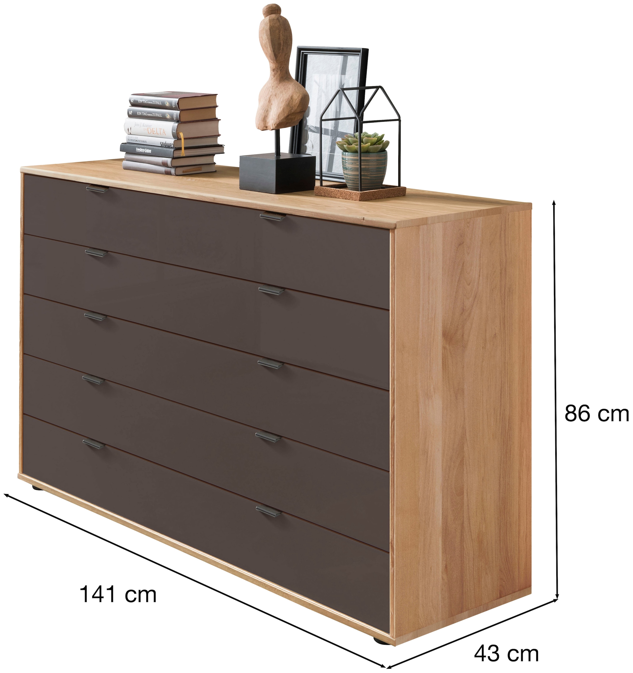 WIEMANN Schubkastenkommode »Cardiff Sideboard, Wäscheschrank, teilmassiv Erle, mit Schubladen«, (Glas- oder Massivholzfront, verschiedene Breiten, MADE IN GERMANY), Schubkästen inklusive Selbsteinzug und Dämpfung