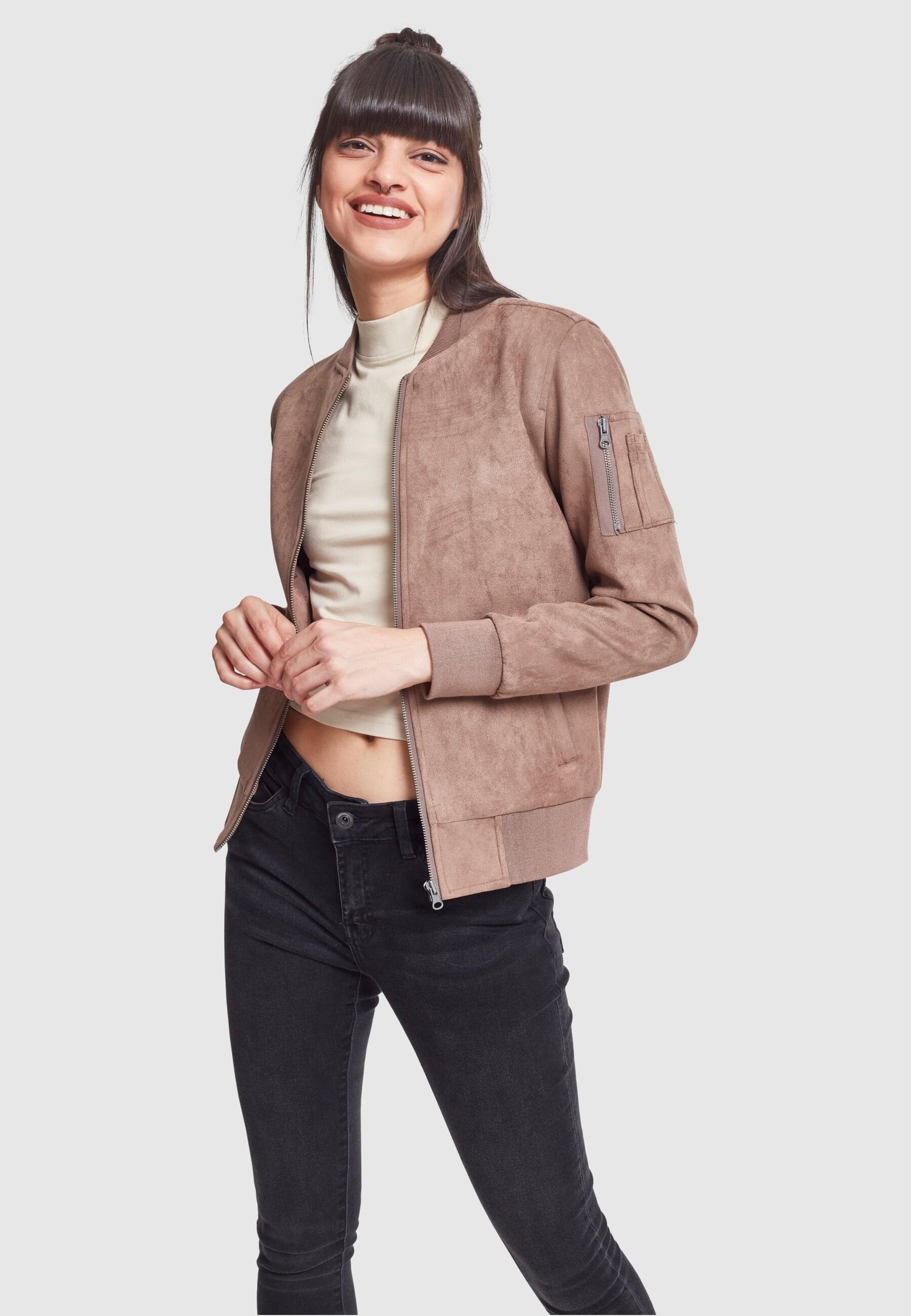 URBAN CLASSICS Bomberjacke »Urban Classics Damen Ladies Imitation Suede Bomber Jacket«, (1 St.), ohne Kapuze