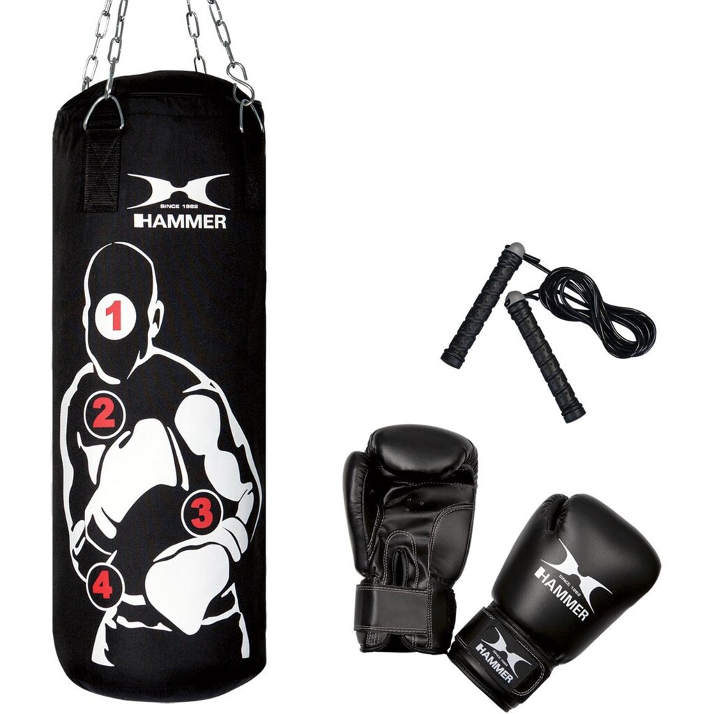 Hammer Boxsack »Sparring Pro«, (Set, 3 tlg., mit Boxhandschuhen-mit Sprungseil)