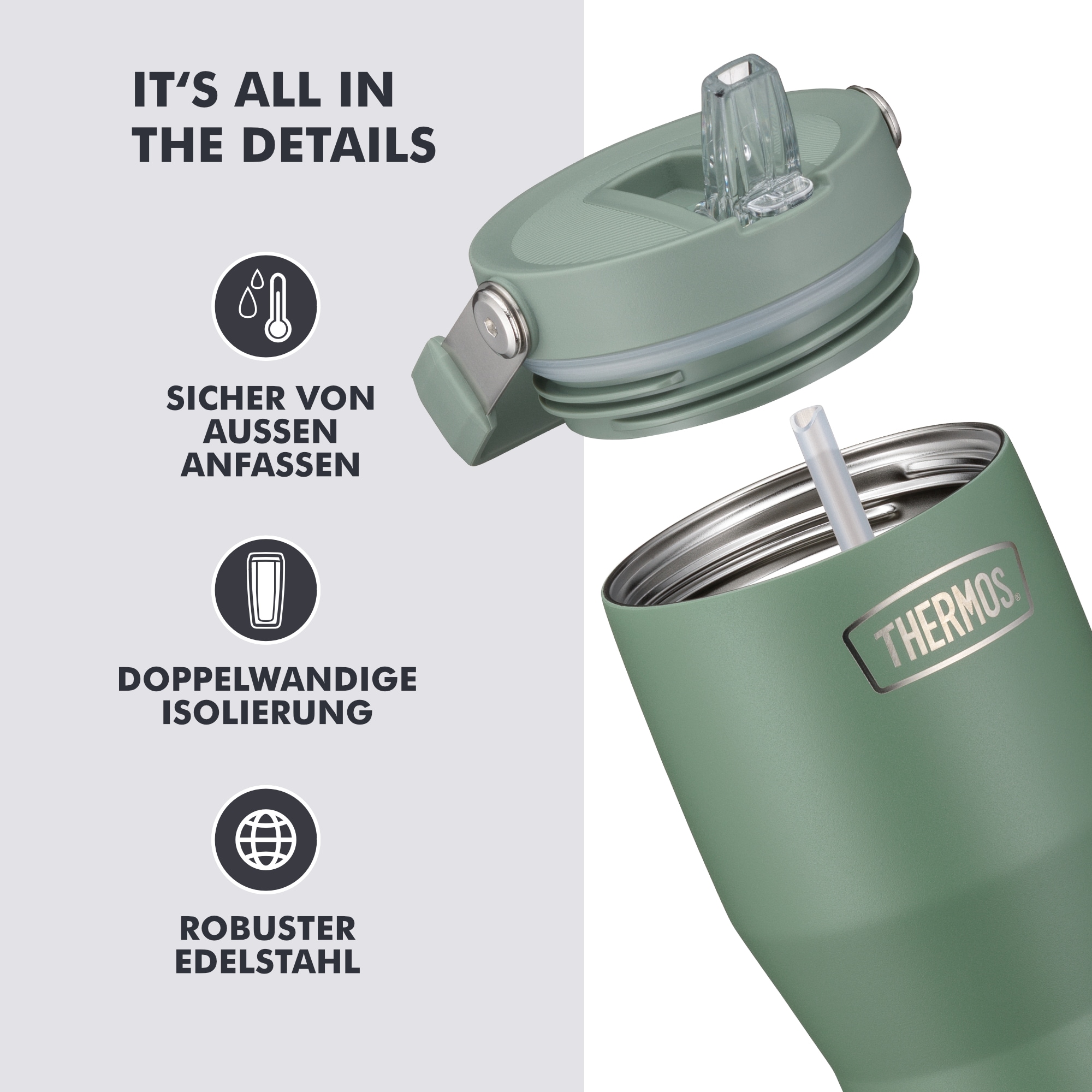 THERMOS Thermobecher »REFRESHING SERIES ISOLIERTRINKBECHER mit Flip-Straw« 0,85l,  6h kalt, mit Griff und Strohhalm zum Ausklappen