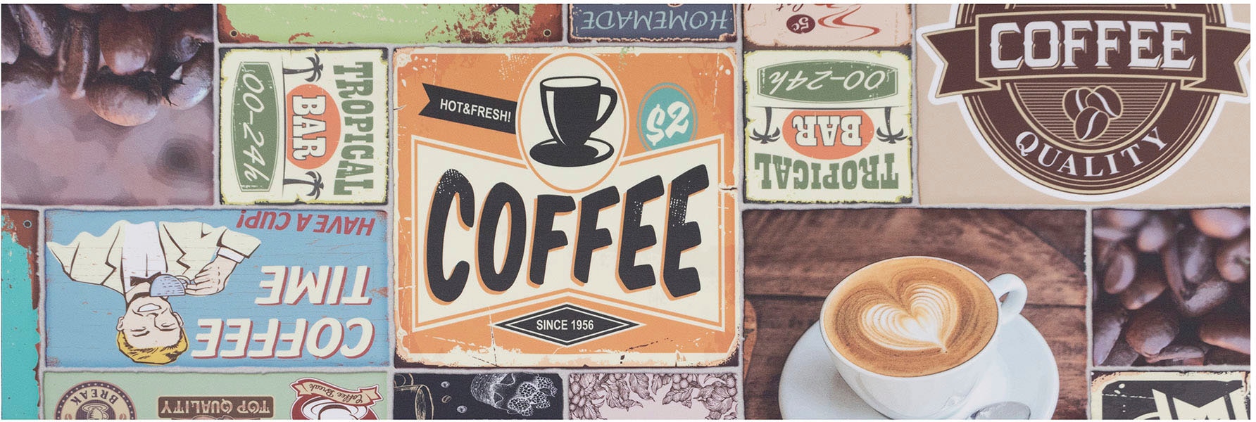 Primaflor-Ideen in Textil Vinyl-Läufer »Küchenläufer COFFEE TIME«,  rechteckig, aus Vinyl, abwischbar, Patchwork Design, Motiv Kaffee, Küche |  BAUR