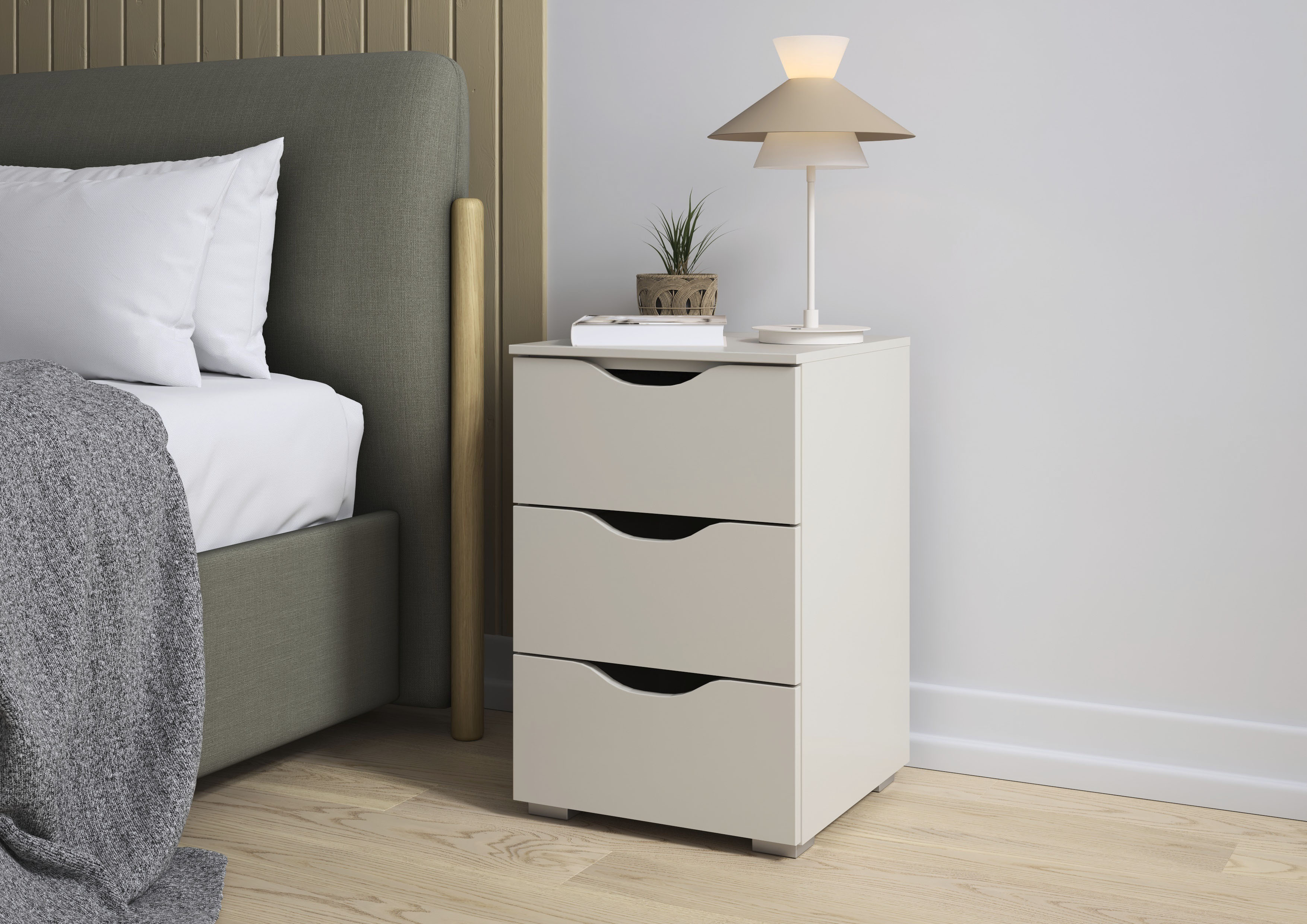 OTTO home Nachtkommode "Nachttisch Nachtschrank Schubladen Sideboard Schubladenkommode MARLENE" Breite 40 cm mit Griffmulden im Landhausstil, mit 3 geräumigen Schubladen und Soft-Close-Funktion MADE IN GERMANY
