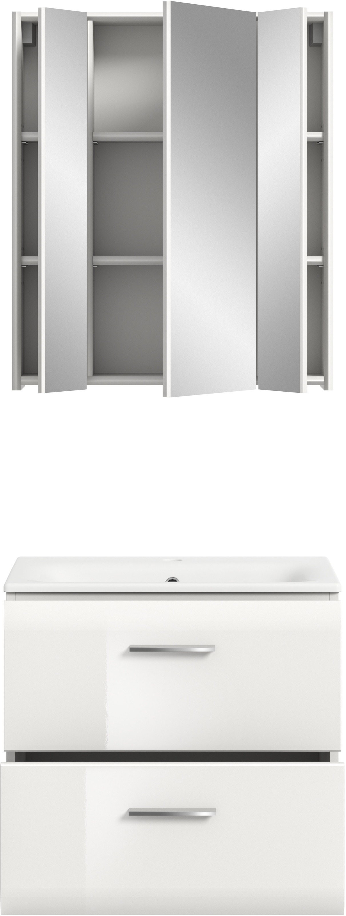 INOSIGN Badezimmer-Set, (Set, 3 St.), Florenz, Badkombination 3-tlg., Weiß Hochglanz, inkl. Waschbecken