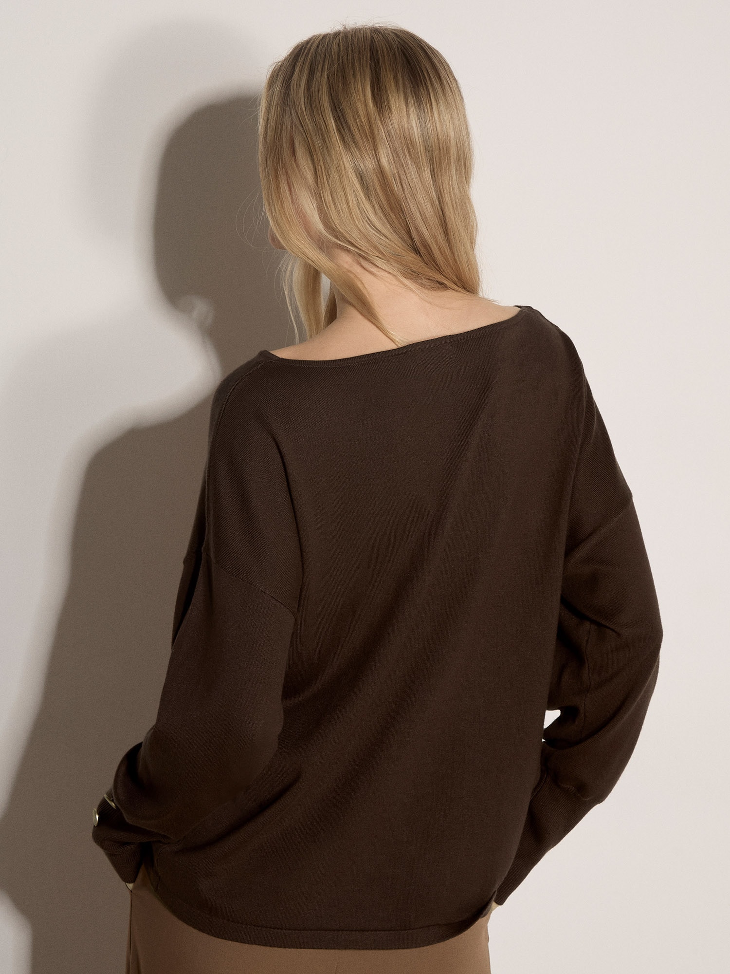 Apricot Rundhalspullover »Jersey-Strickoberteil« mit goldenen Knöpfen