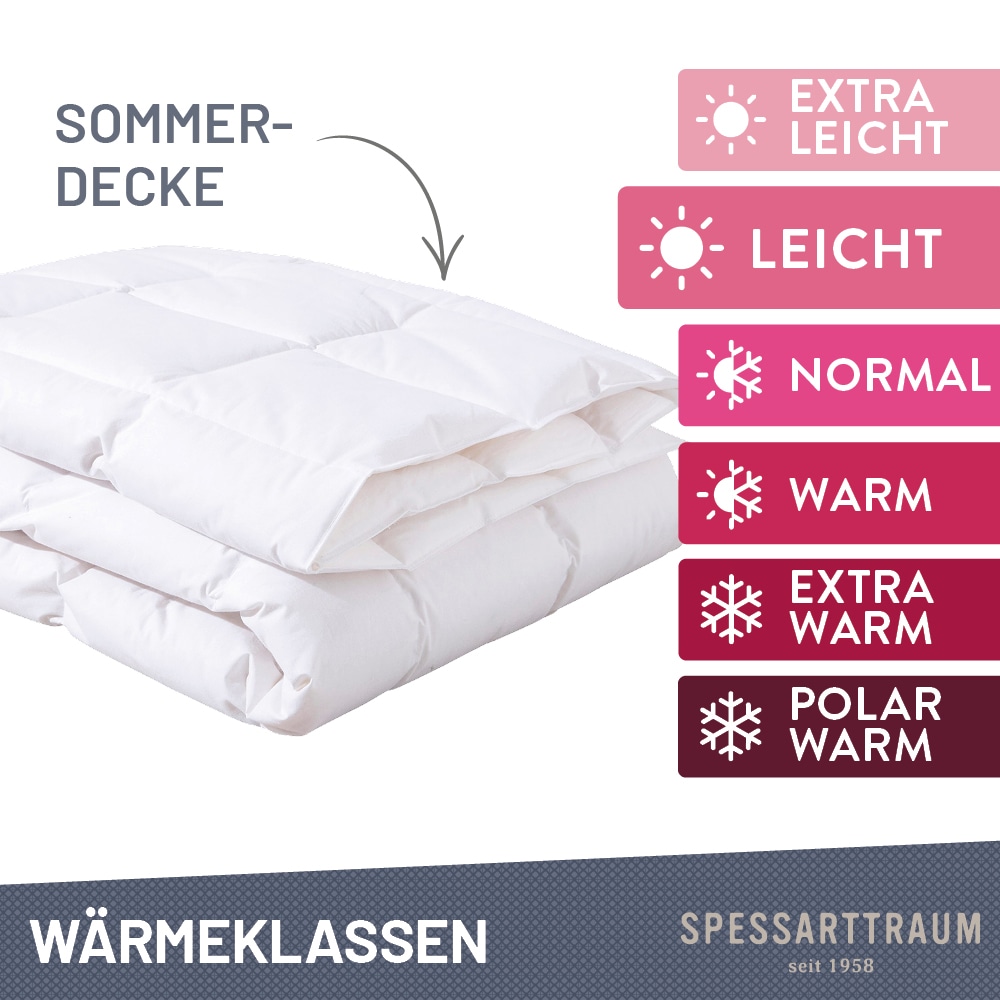 SPESSARTTRAUM Daunenbettdecke »Laax Bettdecke 135x200, 155x220 cm und viele weitere Größen«, leicht, Füllung 100% Daunen, Bezug 100% Baumwolle, (1 St.), Bettdecken Ganzjahresbettdecke, Winter, Sommer