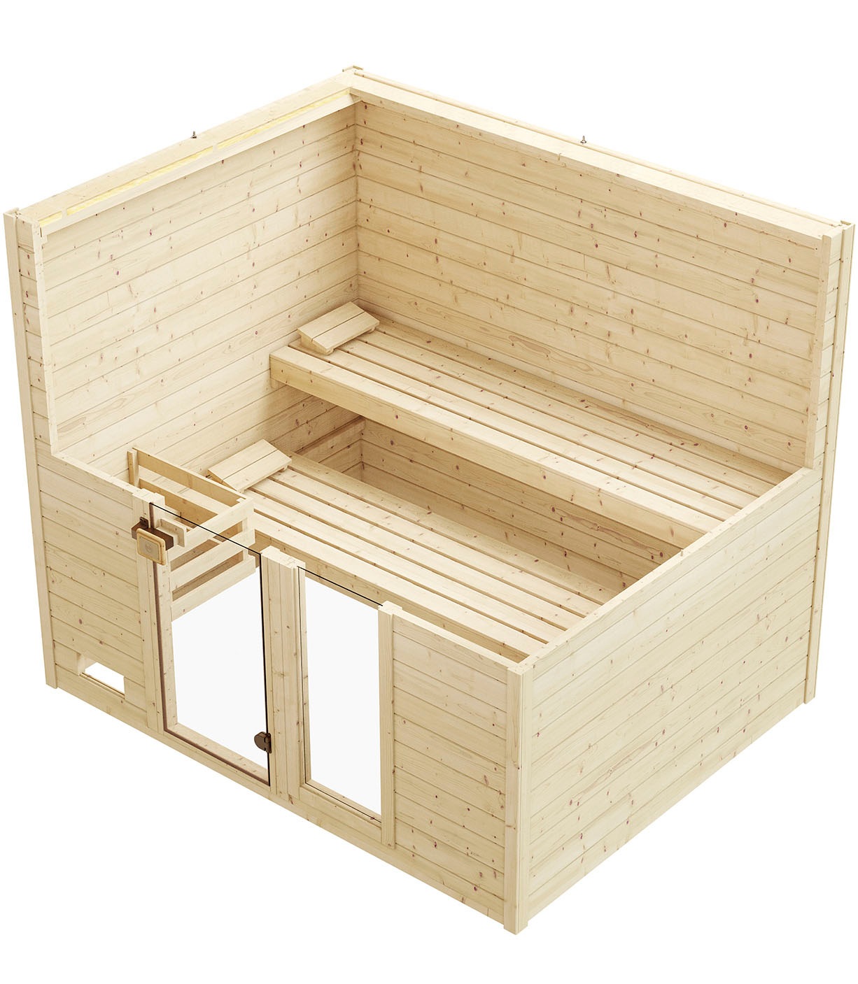 weka Sauna »Massivholzsauna VALIDA 4«, Blockbohlen, Fensterelement, moderne Ganzglastür