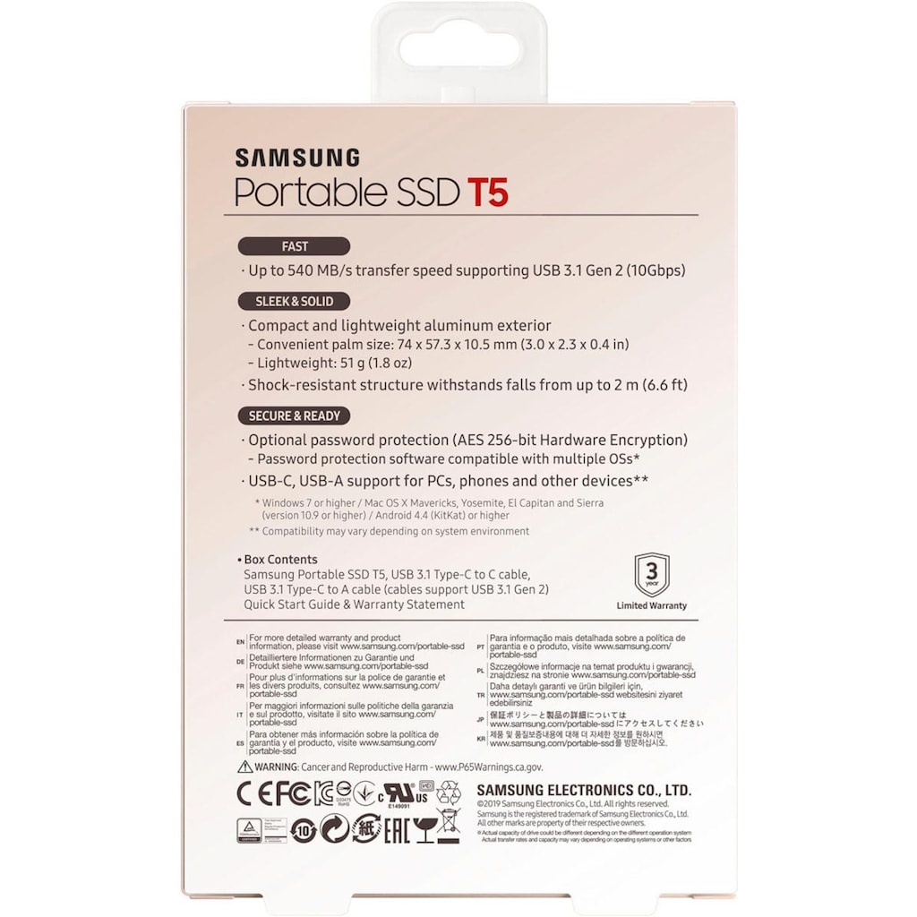 Samsung externe SSD »Portable SSD T5«, Anschluss USB 3.1