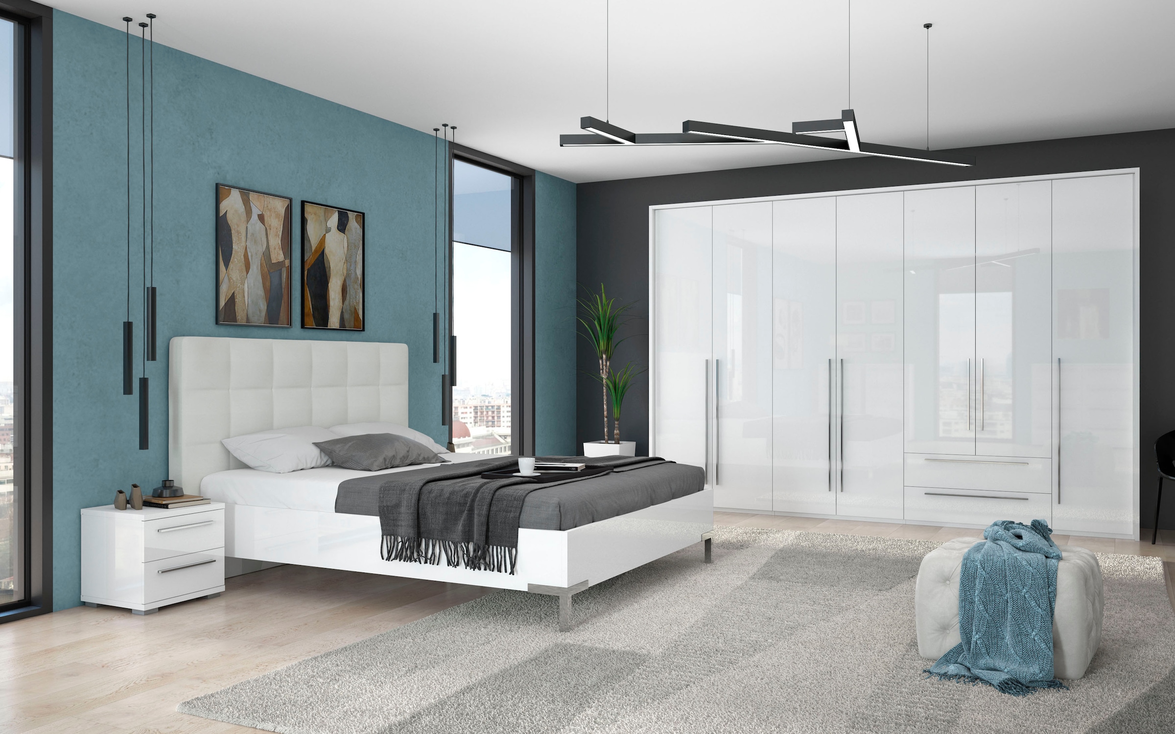 Places of Style Drehtürenschrank »Piano«, weiß, verschiedene Breiten mit 2 Schubladen, inklusive Beleuchtung