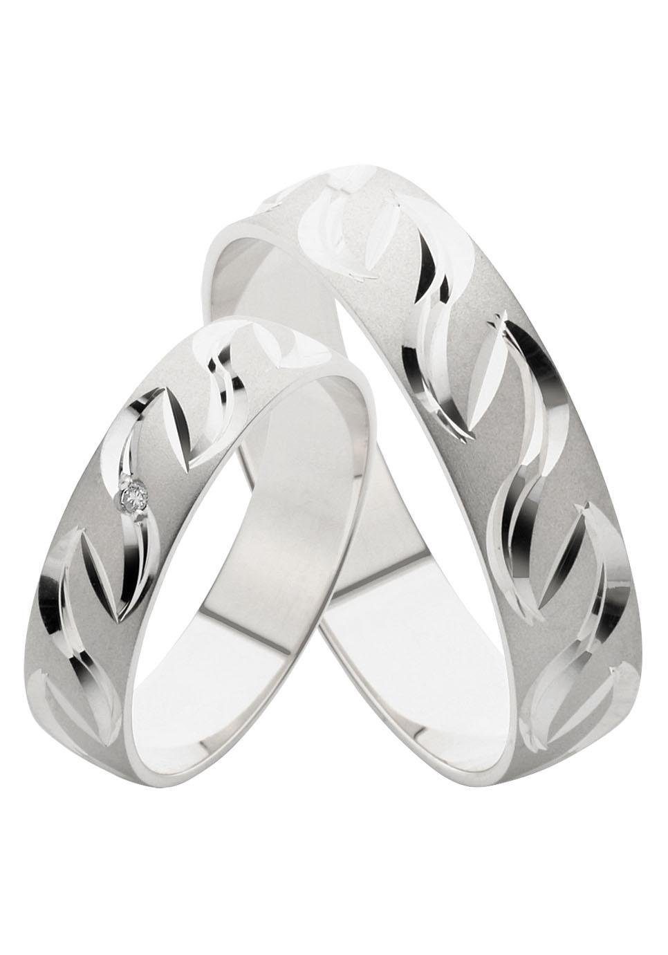 FIRETTI Damen Trauring "Schmuck Geschenk Gold 375 Hochzeit Ehering "LIEBE"", 17, 0,01 SI = kleine Einschlüsse mit Brillant, Weißgold 375, 5mm, weiß,