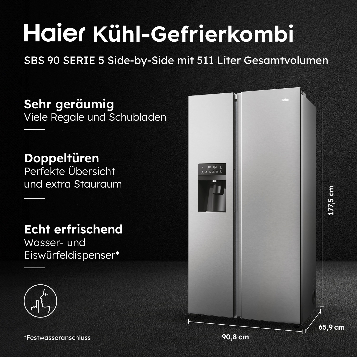 Haier Side-by-Side SBS 90 Series 5 "HSR5918DIMP" 177,5 cm hoch 90,8 cm brei günstig online kaufen