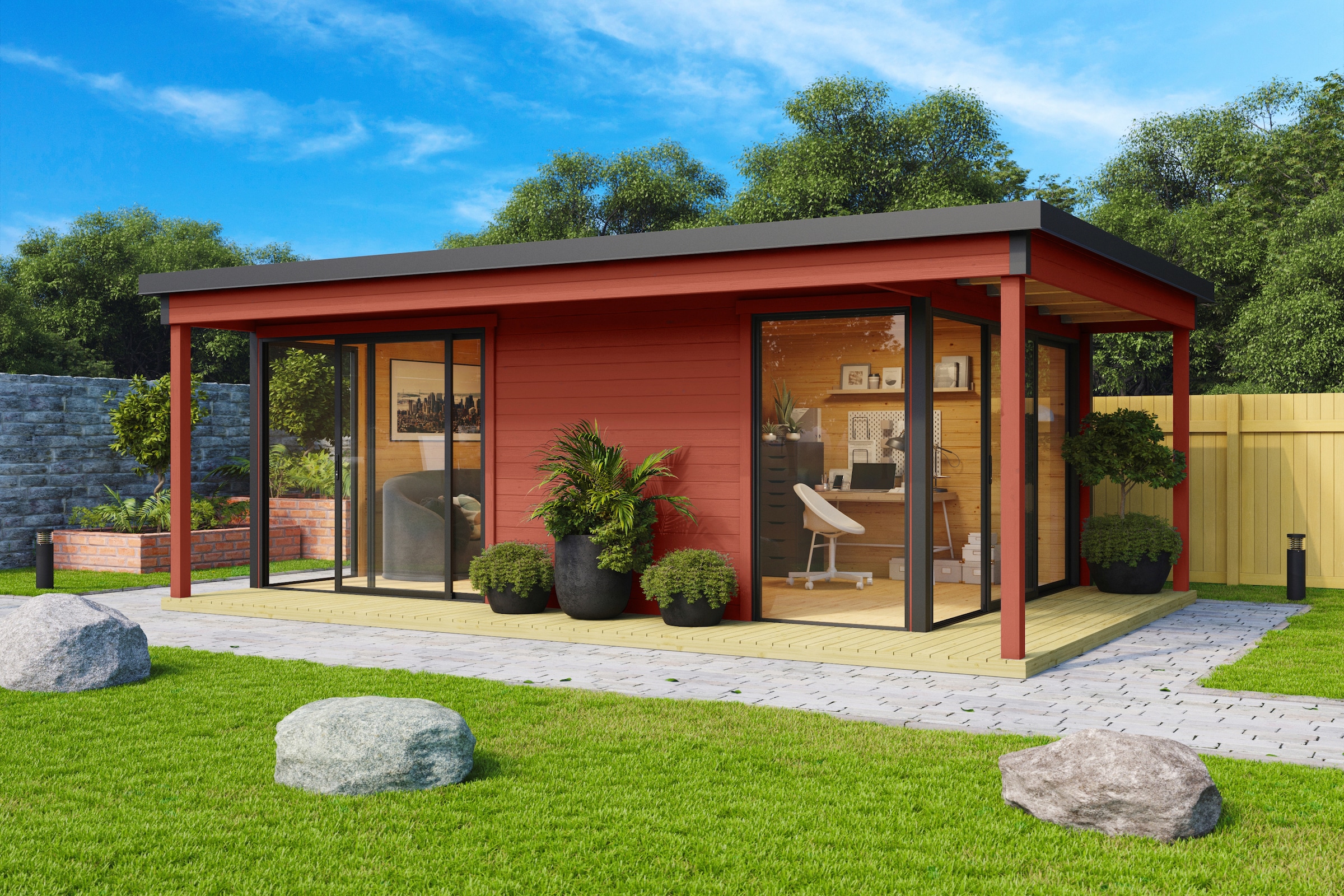 LASITA MAJA Gartenhaus "Domeo 3 Loggia" mit Überdachung, Position der Zwischenwand flexibel