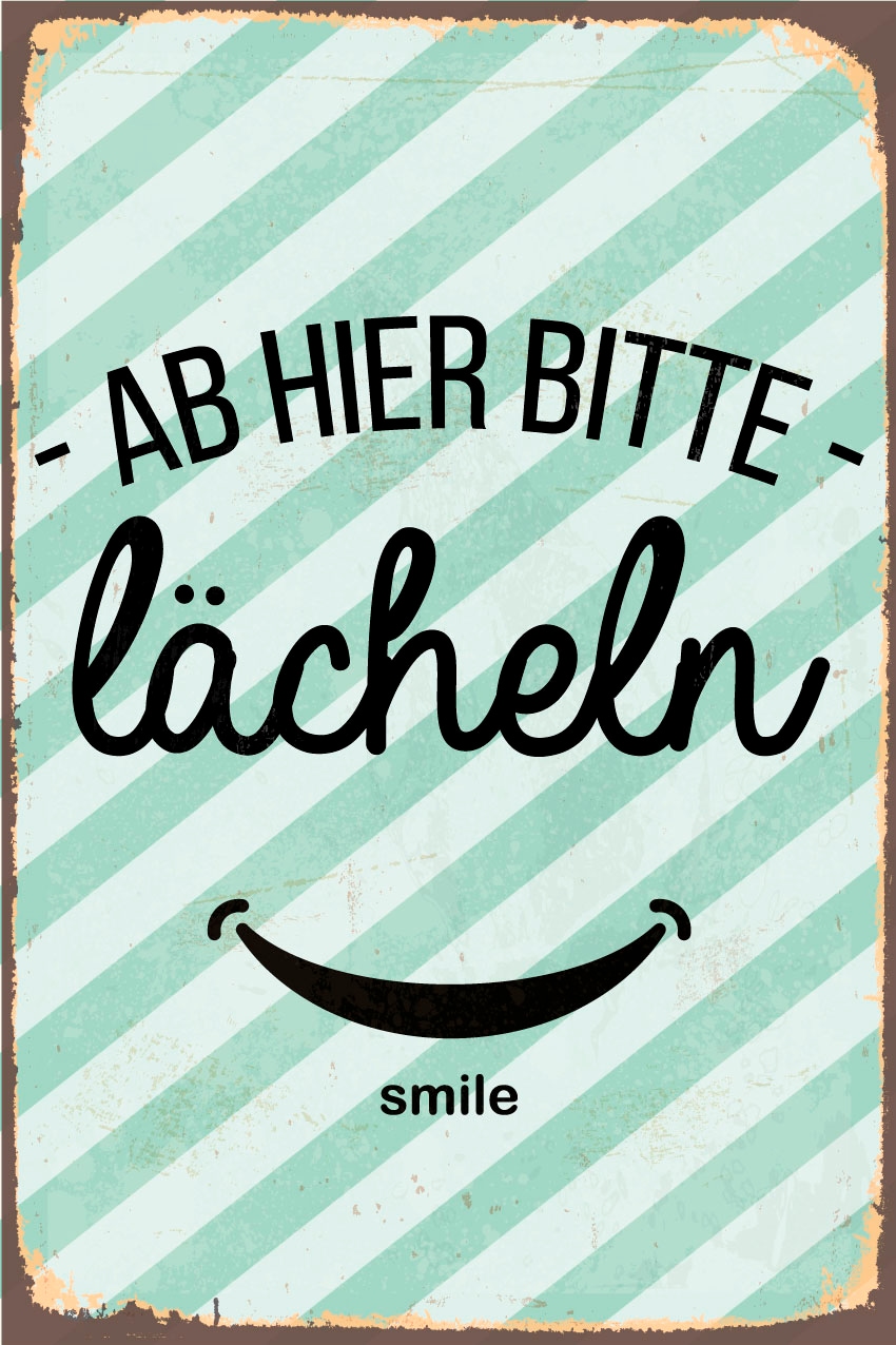 queence Metallbild »Lächeln«, Schriftzüge-Schriftzug-Motivationsbilder, (1 St.), Stahlschild, Blechschild, Sprüche, Texte, Motivation