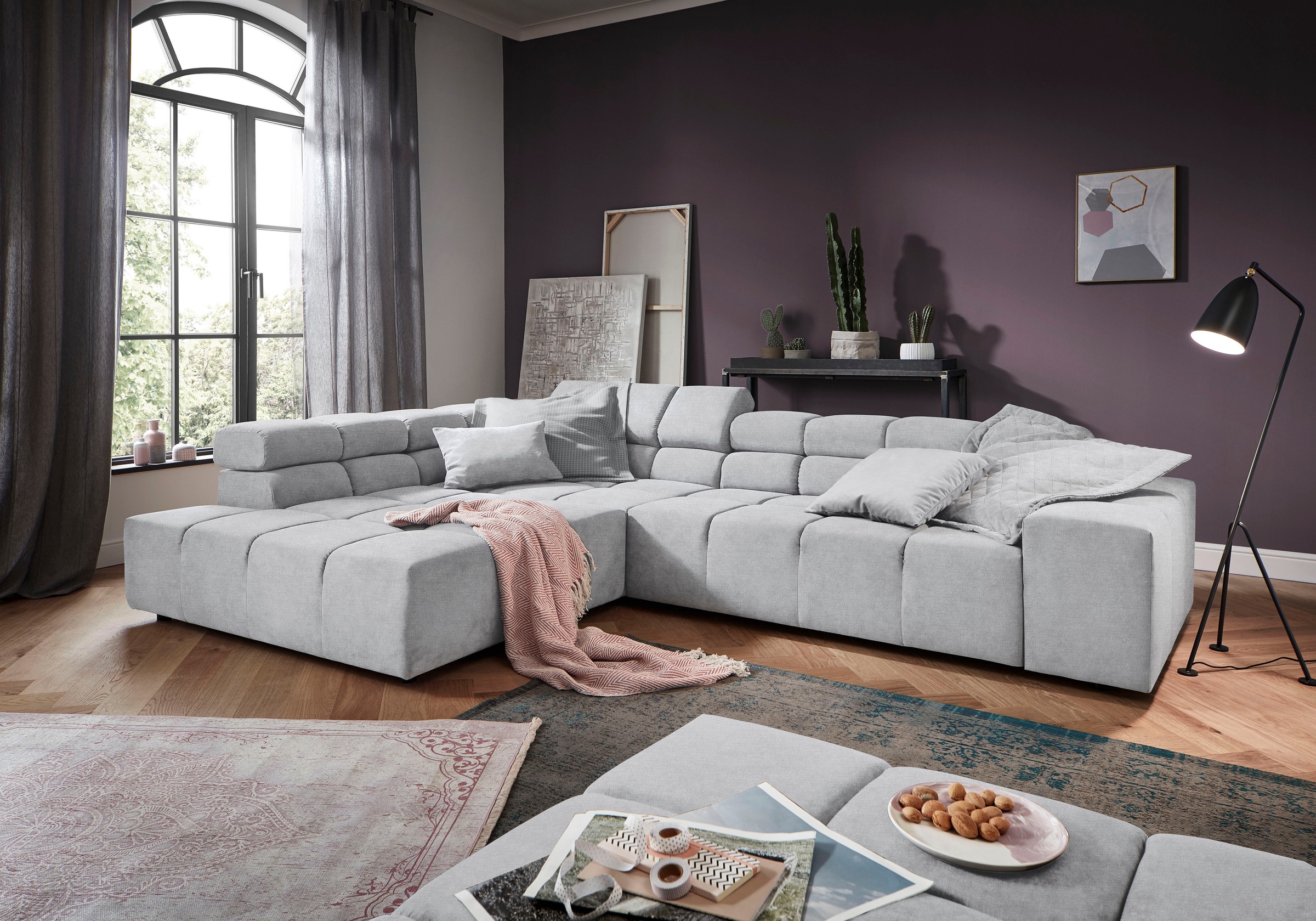 Home affaire Ecksofa "Ancona, Ecksofa, incl. Kopfteilverstellung, Breite 319 cm, L-Form" wahlweise motorische Sitztiefenverstellung, auch in Cord + Easy Care