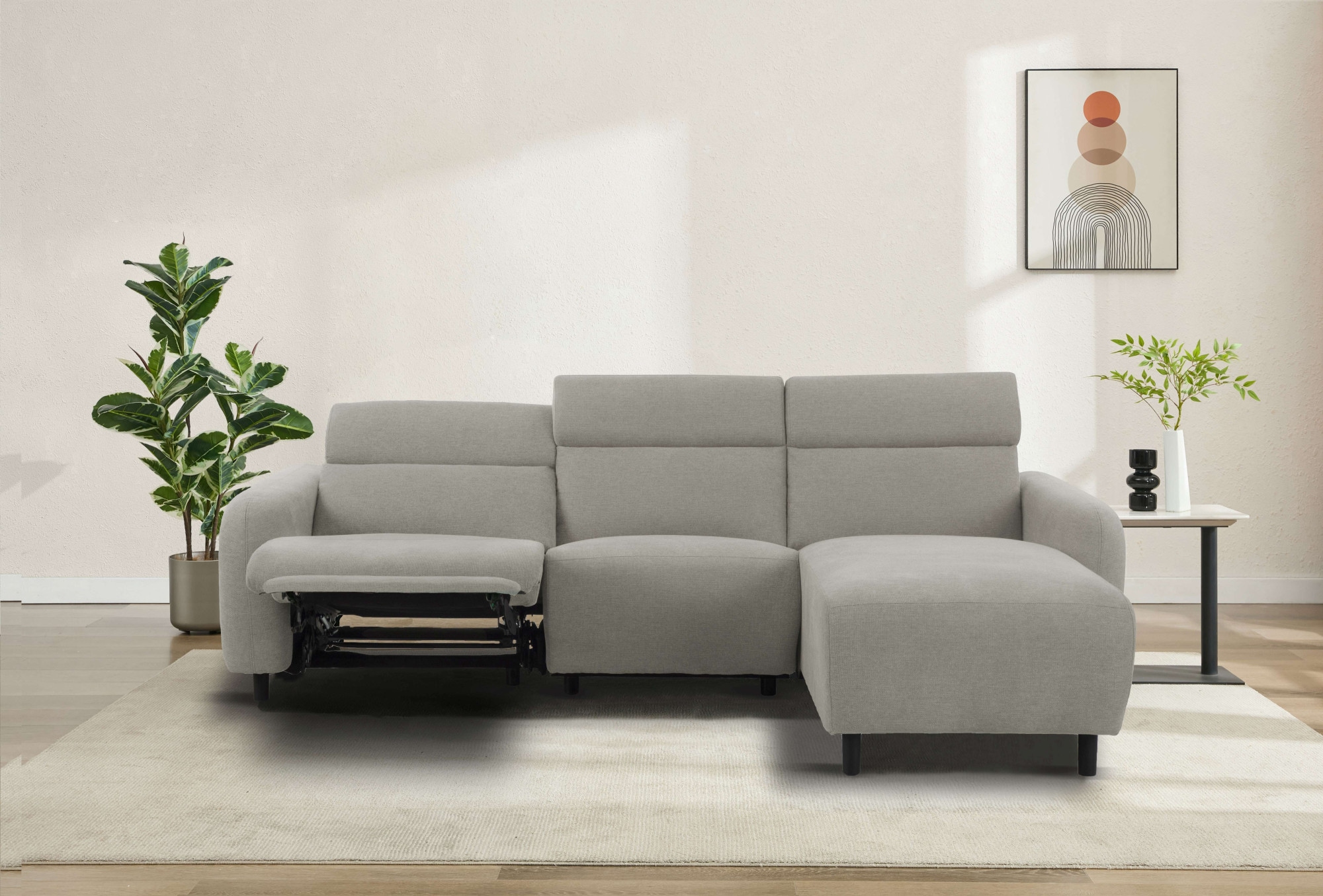 Home affaire Ecksofa »SKAANE Struktur, L-Form, 274 cm, manuelle u. elektrische Funktion,«, 274 cm, mit Kopfteilverstellung und man. oder elektr. Relaxfunktion