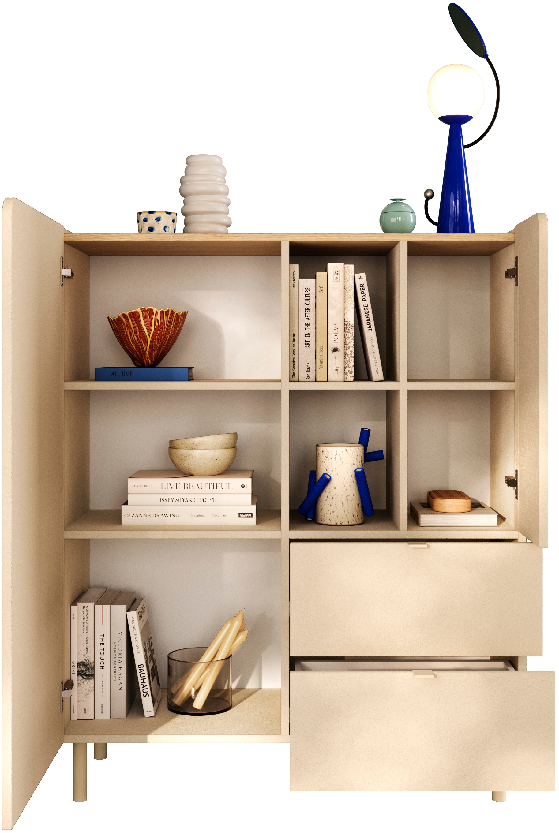 OTTO home Highboard »Dobbiaco, B/H 101/124 cm, 2 Türen, 2 Schubkästen, Stauraumschrank« Innenliegendes Top, gerade Metallfüße, Tür mit Rundung