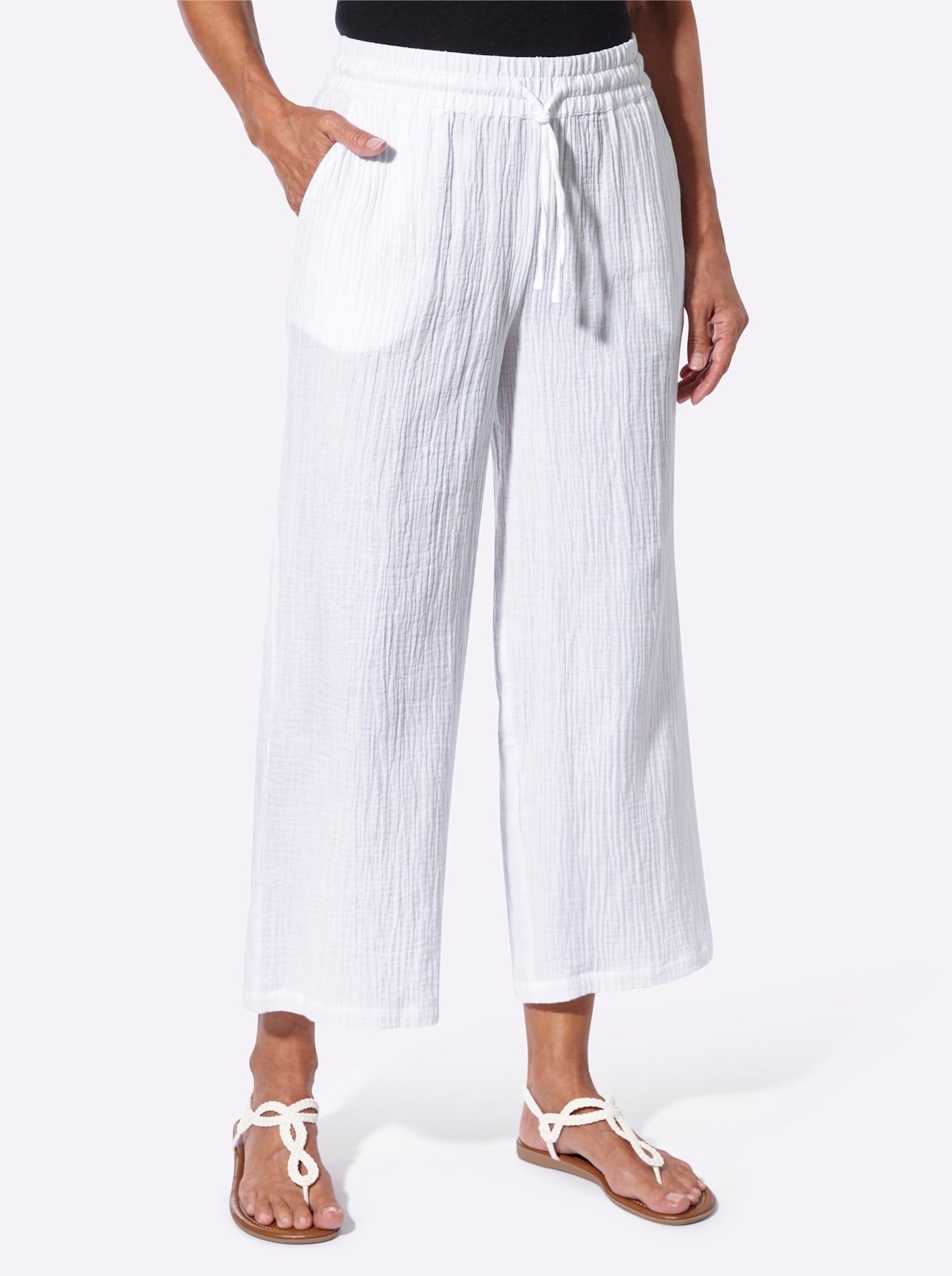 Culotte CASUAL LOOKS, Damen, Gr. 38, Normalgrößen, weiß, 100% Baumwolle, unifarben, 7/8-Länge, Hosen Culotte