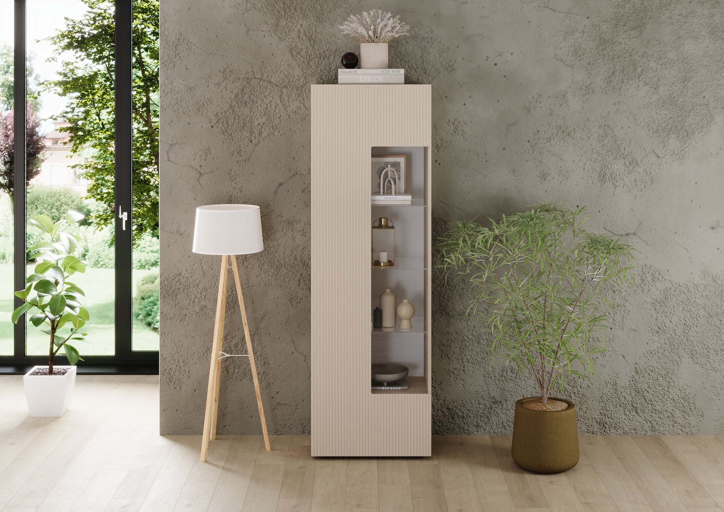 INOSIGN Vitrine »Country Höhe 187 cm, Hochschrank mit 1 Tür, Anrichte, Standvitrine«, geriffelte Front, modern u. elegant, viel Stauraum