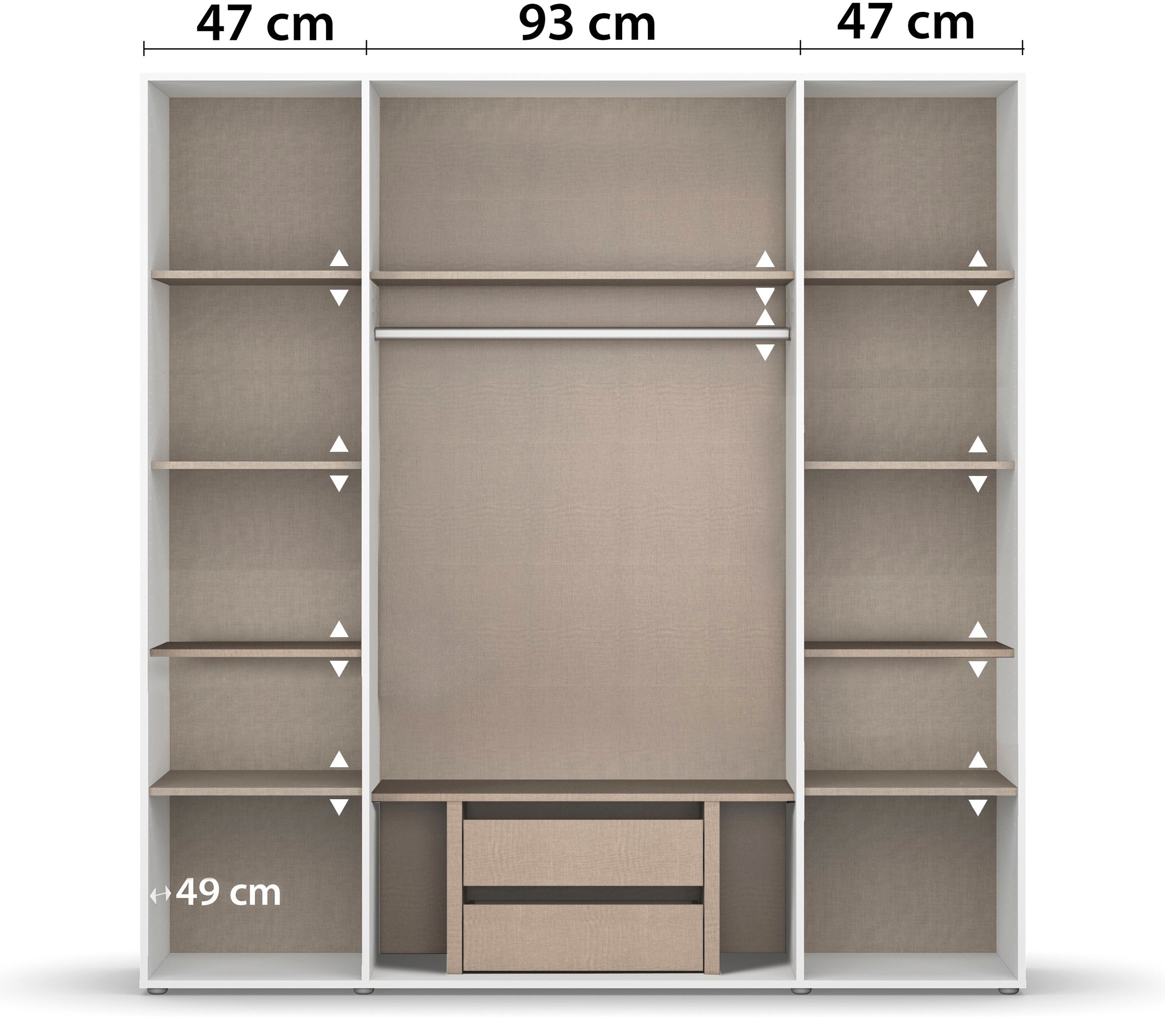rauch Drehtürenschrank »Kleiderschrank Schrank Garderobe Wäscheschrank NARAI mit Spiegel«, (in 3 verschiedenen Ausstattungen BASIC/CLASSIC/PREMIUM), Griffausfräsungen für eine grifflose Optik TOPSELLER MADE IN GERMANY