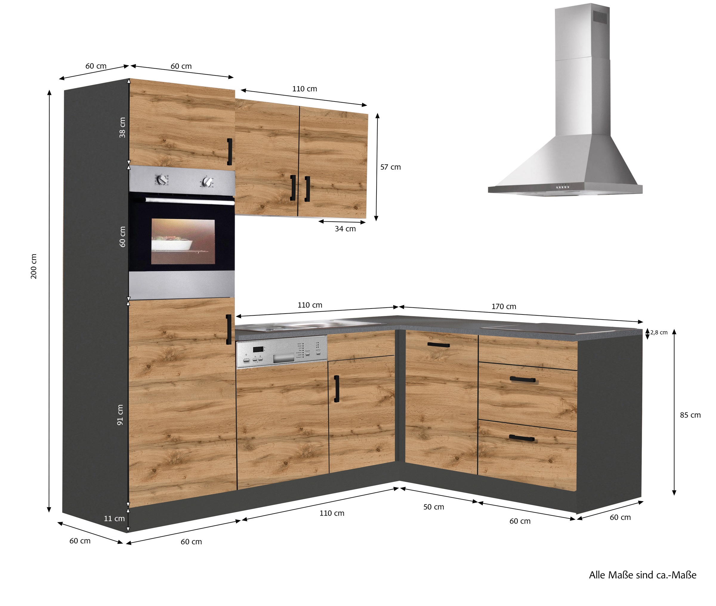 KOCHSTATION Winkelküche »KS-Toronto«, Stellbreite 230x170 cm, mit E-Geräten