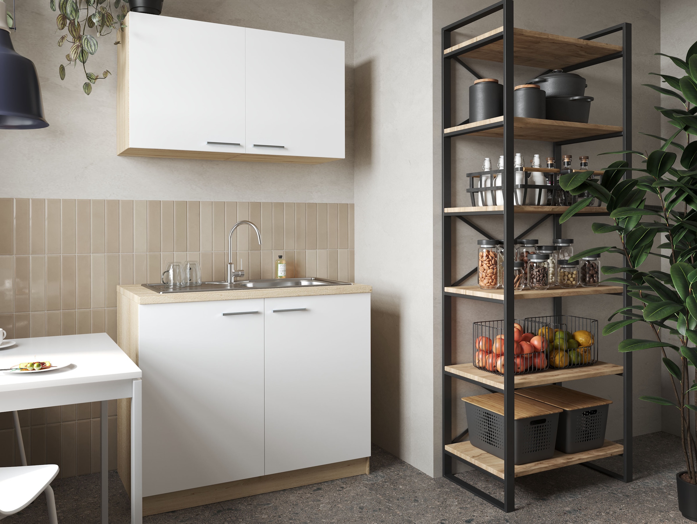 RESPEKTA Pantryküche »Merle« Breite 100 cm, mit Soft-Close Funktion, Edelstahlspüle BALTIMORE
