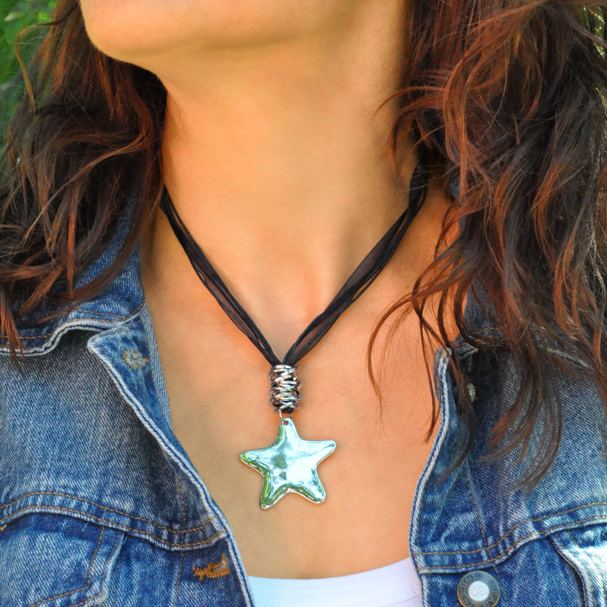 Steuer Kette mit Anhänger »Metall Stern Textilband«