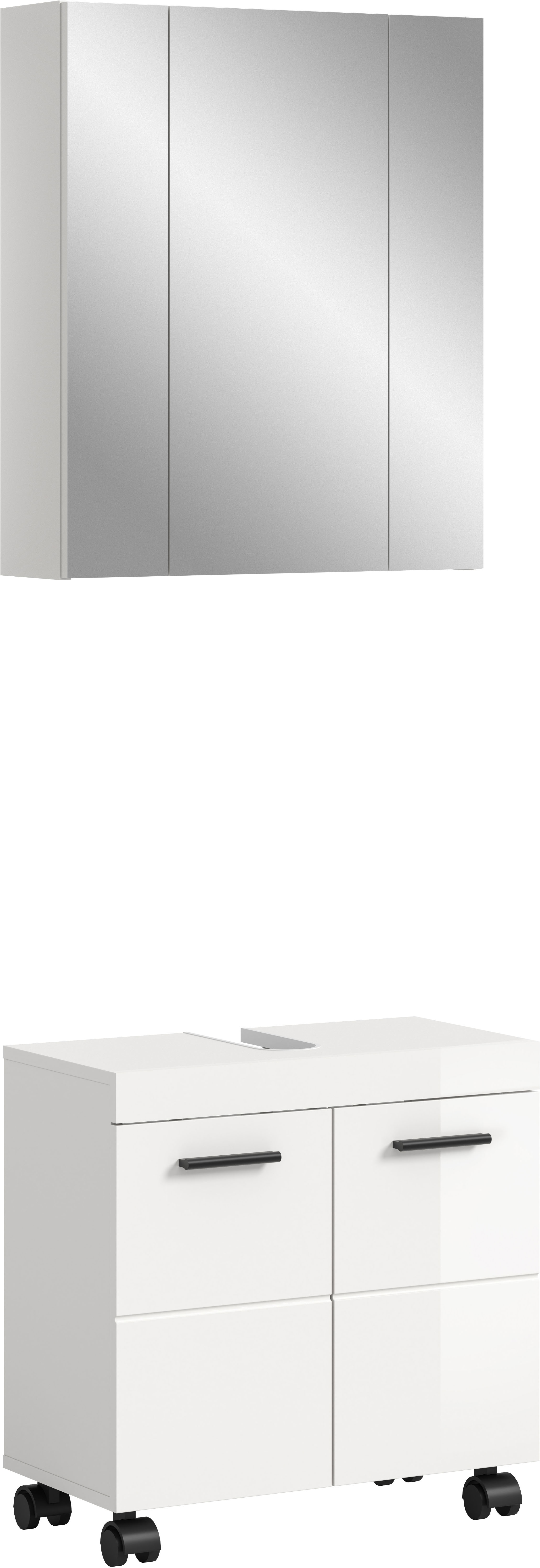welltime Badmöbel-Set "AVON, Breite 60 cm, 2-teilige moderne Badkombination, auf Rollen" bestehend aus: Waschbeckenunterschrank & Spiegelschrank, 2 Stk. tlg.