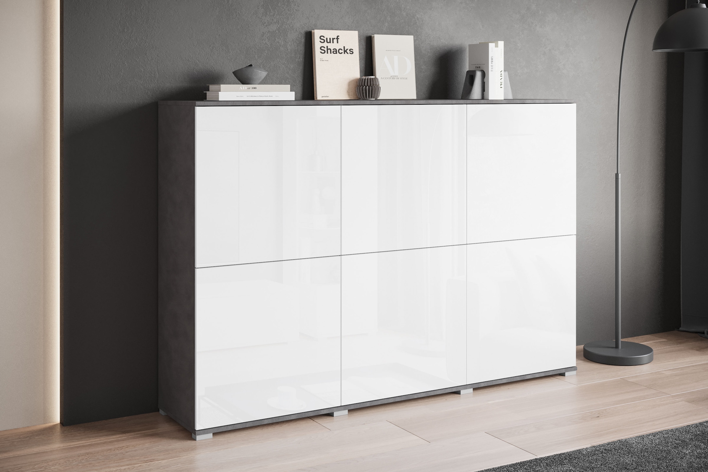 INOSIGN Highboard »Kenia, moderne grifflose Hochkommode mit 6 Türen, Breite 180 cm«, (1 St.), Push-to-Open-Fronten, höhenverstellbaren Einlegeböden