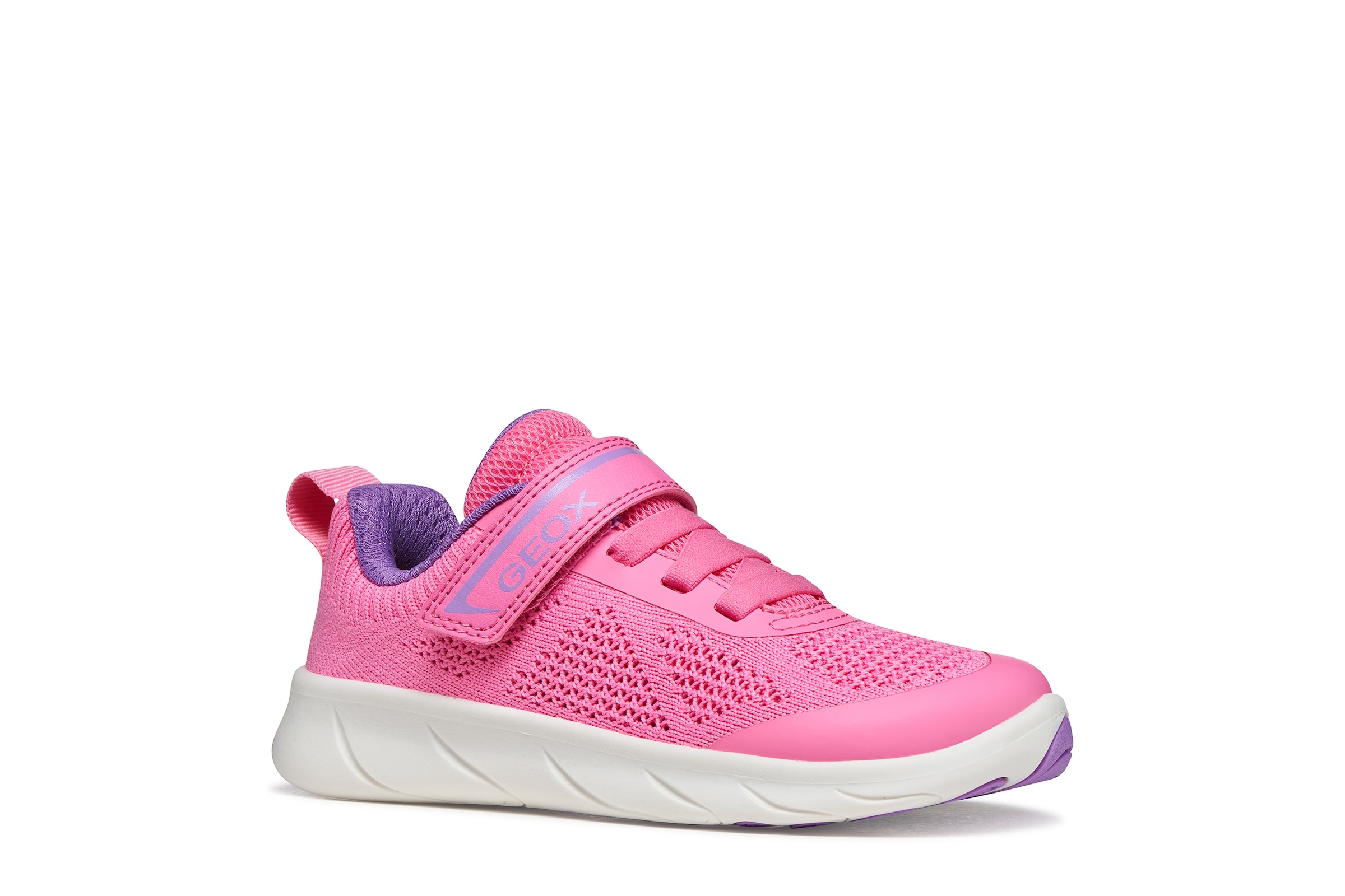 GEOX Jungen Barfußschuh "J FOOT-RUN GIRL", Gr. 25pink, lila, Lederimitat, Textil, Mesh, Schuhe, Halbschuh mit Klettverschluss, Größenschablone zum