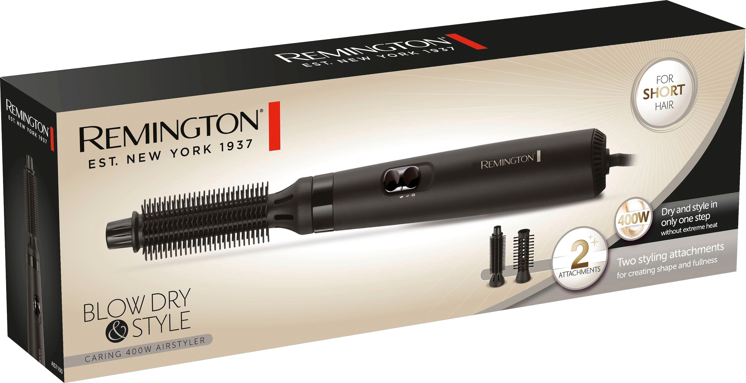 Remington Warmluftbürste »Blow Dry & Style AS7100«, 2 Aufsätze}, 400 Watt, (Airstyler/Rundbürste/Lockenbürste) für kurze Haare