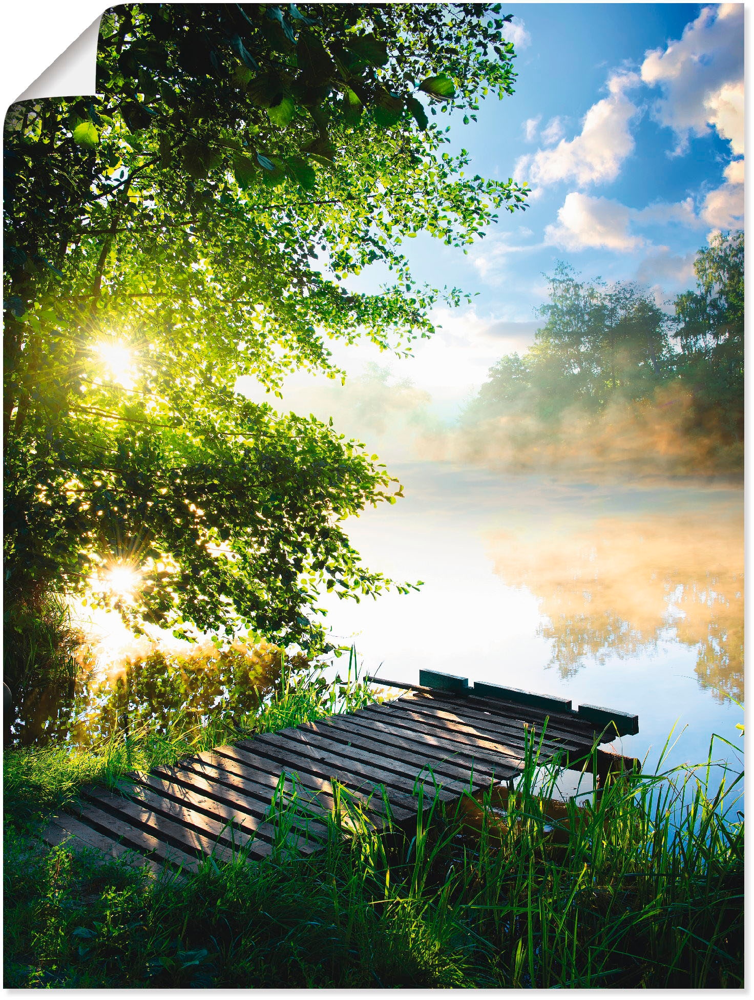 Artland Wandbild »Angelsteg am Morgen«, Gewässer, (1 St.), als Alubild, Outdoorbild, Leinwandbild, Poster, Wandaufkleber