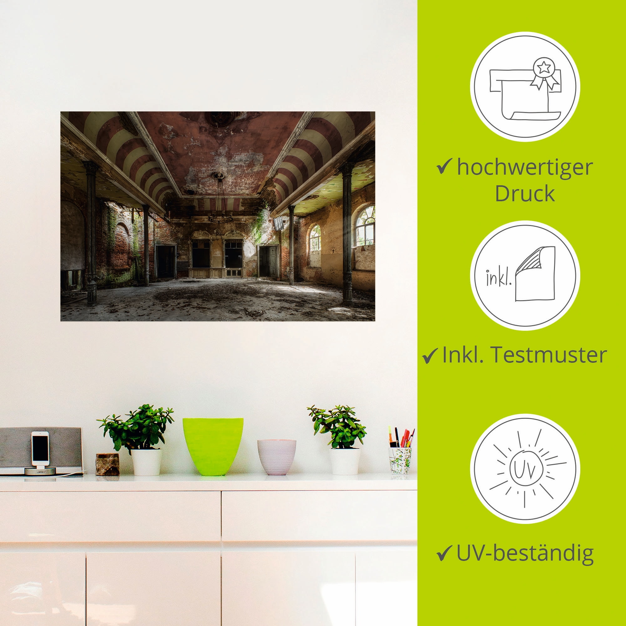 Artland Wandbild »Verlassener Ort - Ballsaal«, Gebäude, (1 St.), als Alubild, Outdoorbild, Leinwandbild, Poster, Wandaufkleber