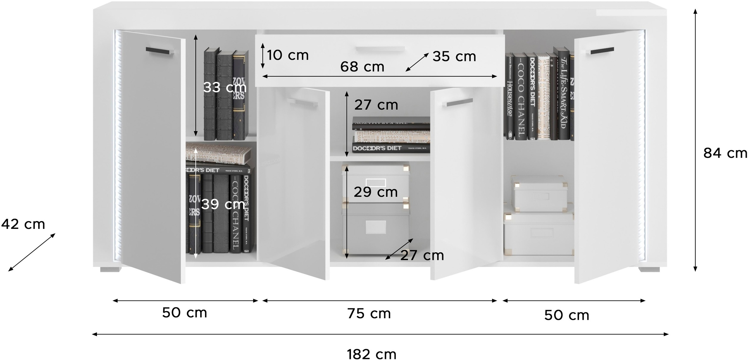 INOSIGN Wohnwand »Viborg, 3-teiliges Set, inkl. vertikaler Frontbeleuchtung, best. aus:«, (3 St.), 2x Vitrine und Sideboard, Wohnkombination, Wohnzimmer-Set, Esszimmer