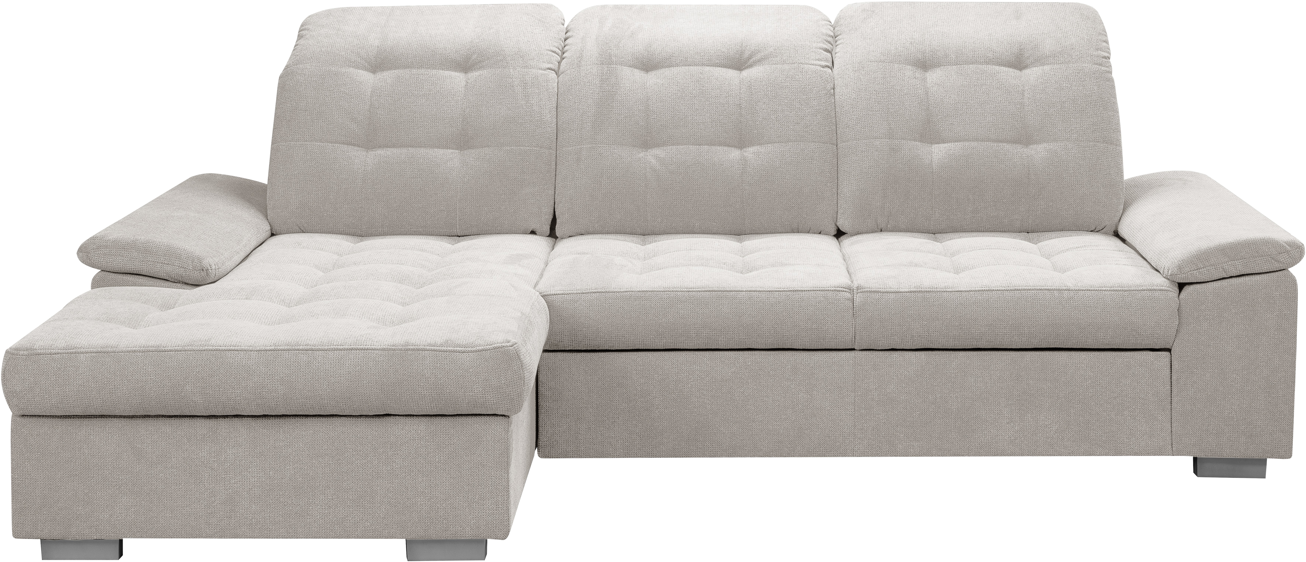 WERK2 Ecksofa "Carmen 264 cm breit L-Form Sofa Schlaffunktion Kopfstützen verstellbar" Schlafcouch mit Bettkasten, Eckcouch wahlw. mit Sitztiefenverstellung
