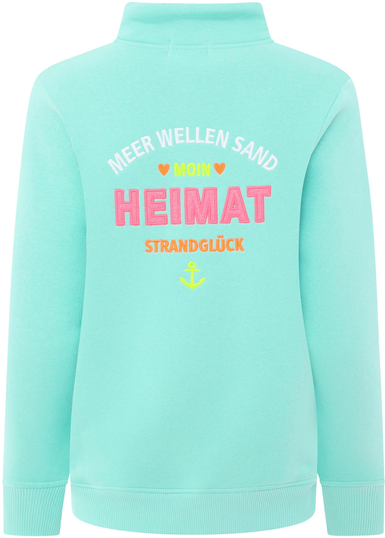 Zwillingsherz Troyer »"Heimat & Strandglück"«, mit Knopfleiste, "Heimat"-Stickerei und ausgefransten Kordeln