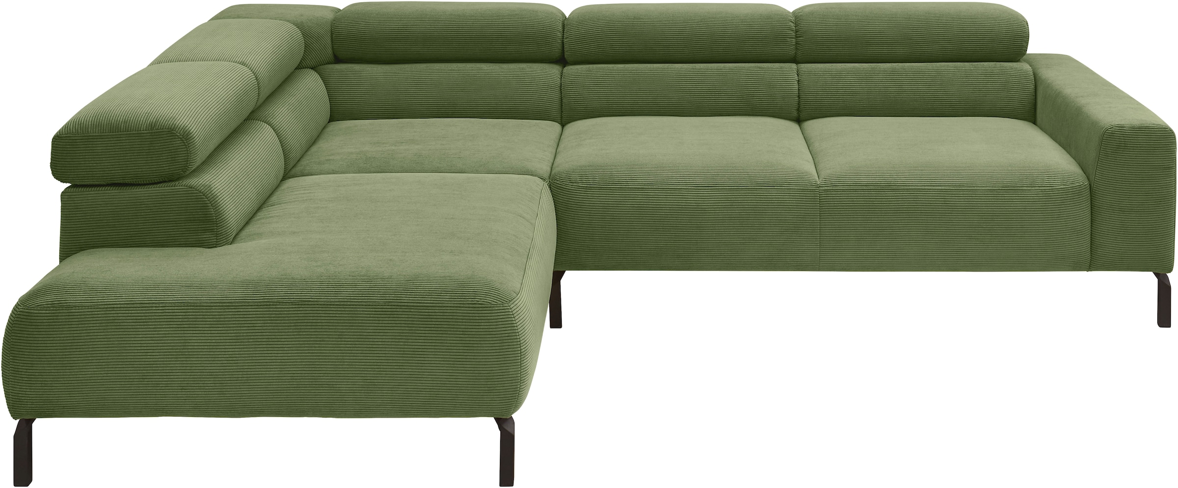 Places of Style Ecksofa »Antonelli, L-Form, inkl. Kopfteilverstellung, Breite 276 cm«, mit elektrischer Sitztiefenverstellung, in Feincord, moos