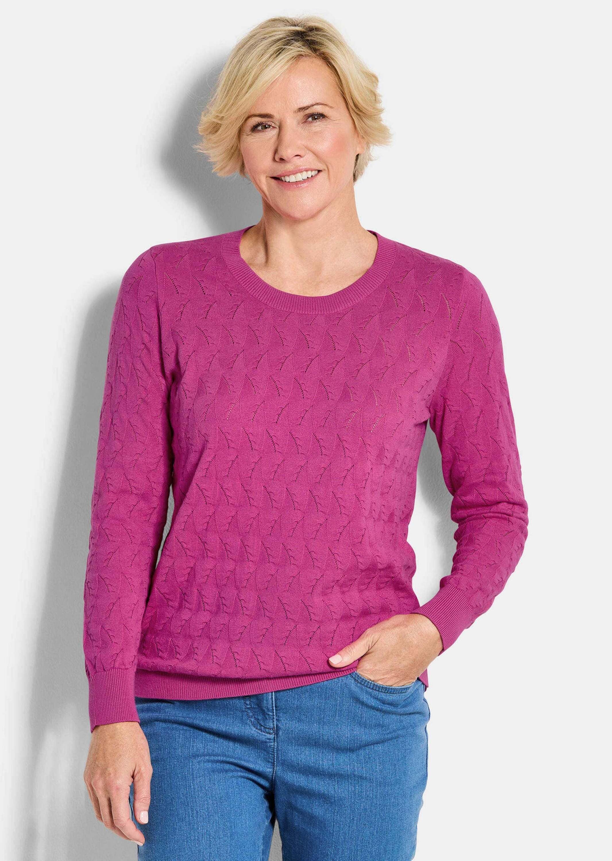 GOLDNER Rundhalspullover »Baumwollpullover mit Zick-Zack-Muster« moderner Wellenstrick