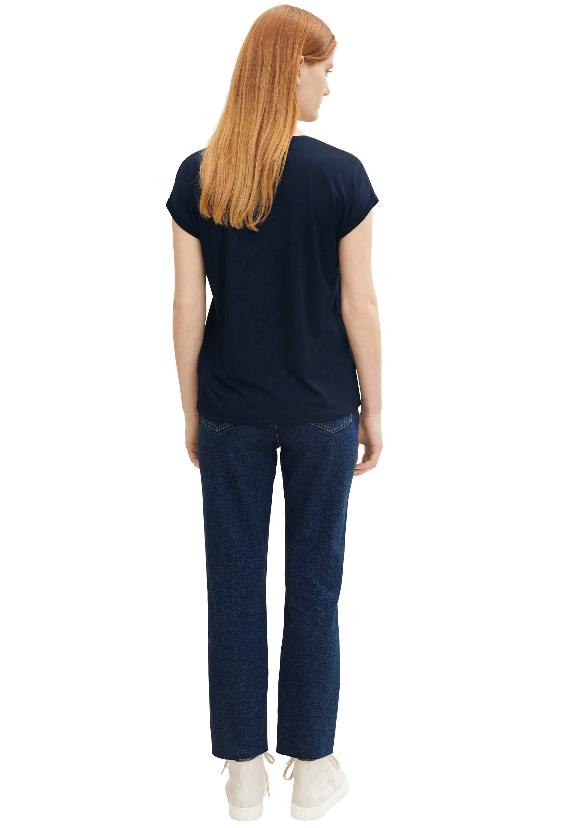 TOM TAILOR Denim Rundhalsshirt, mit Ärmelaufschlag