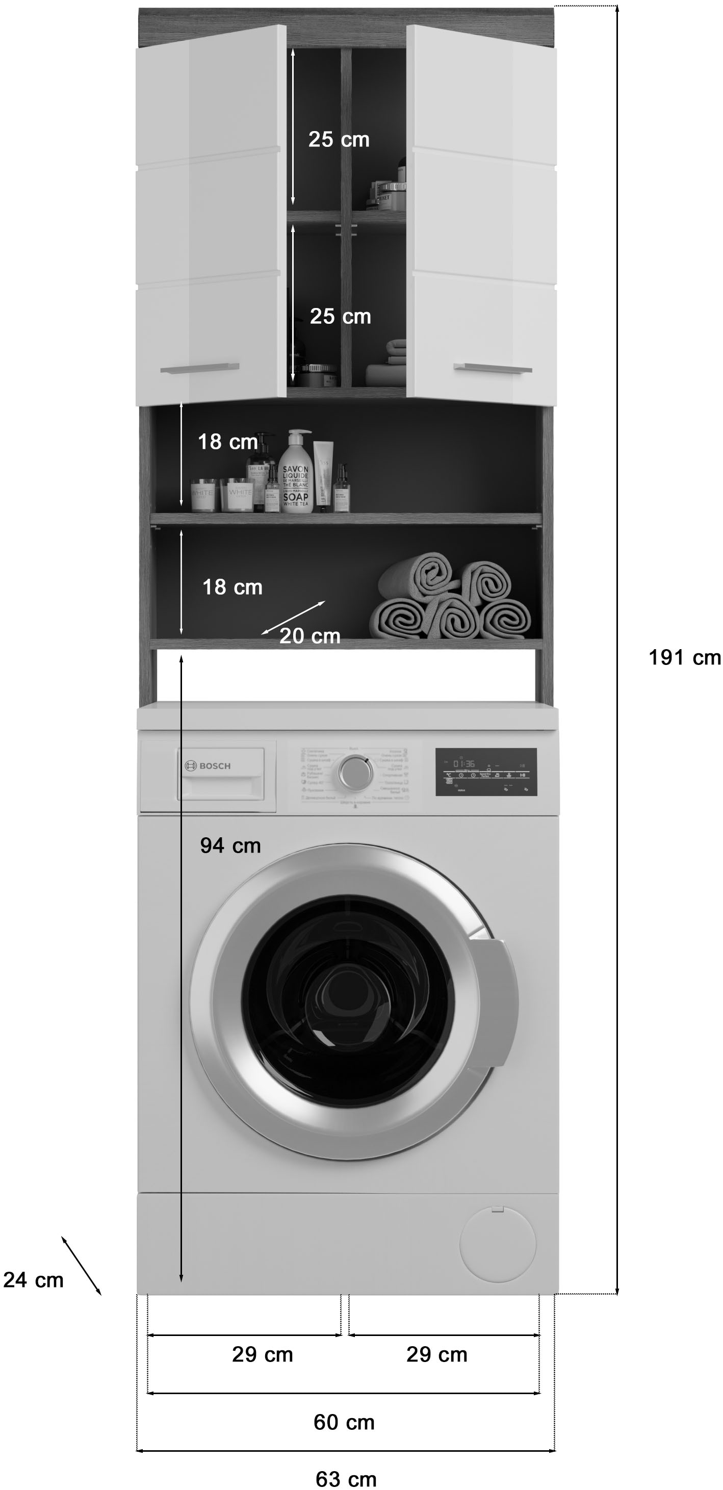 INOSIGN Badmöbel-Set »Siena, 4 teilig, bestehend aus:«, (Set, 4 St.), Hochschrank, WBU, Spiegelschrank, Waschmaschinenumbauschrank
