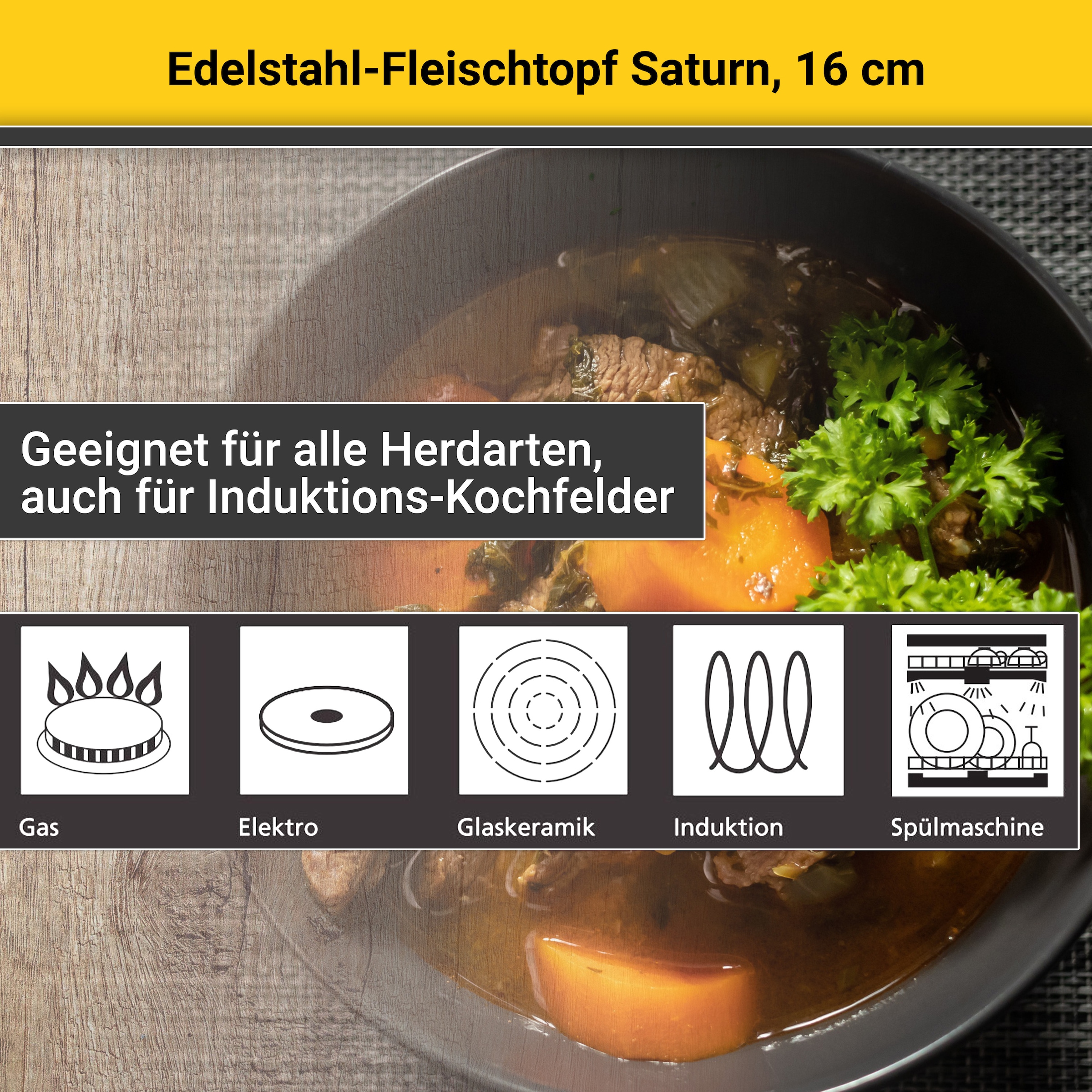 Krüger Fleischtopf »Saturn«, Edelstahl, (1 tlg.), Glasdecke für praktisches Sichtkochen
