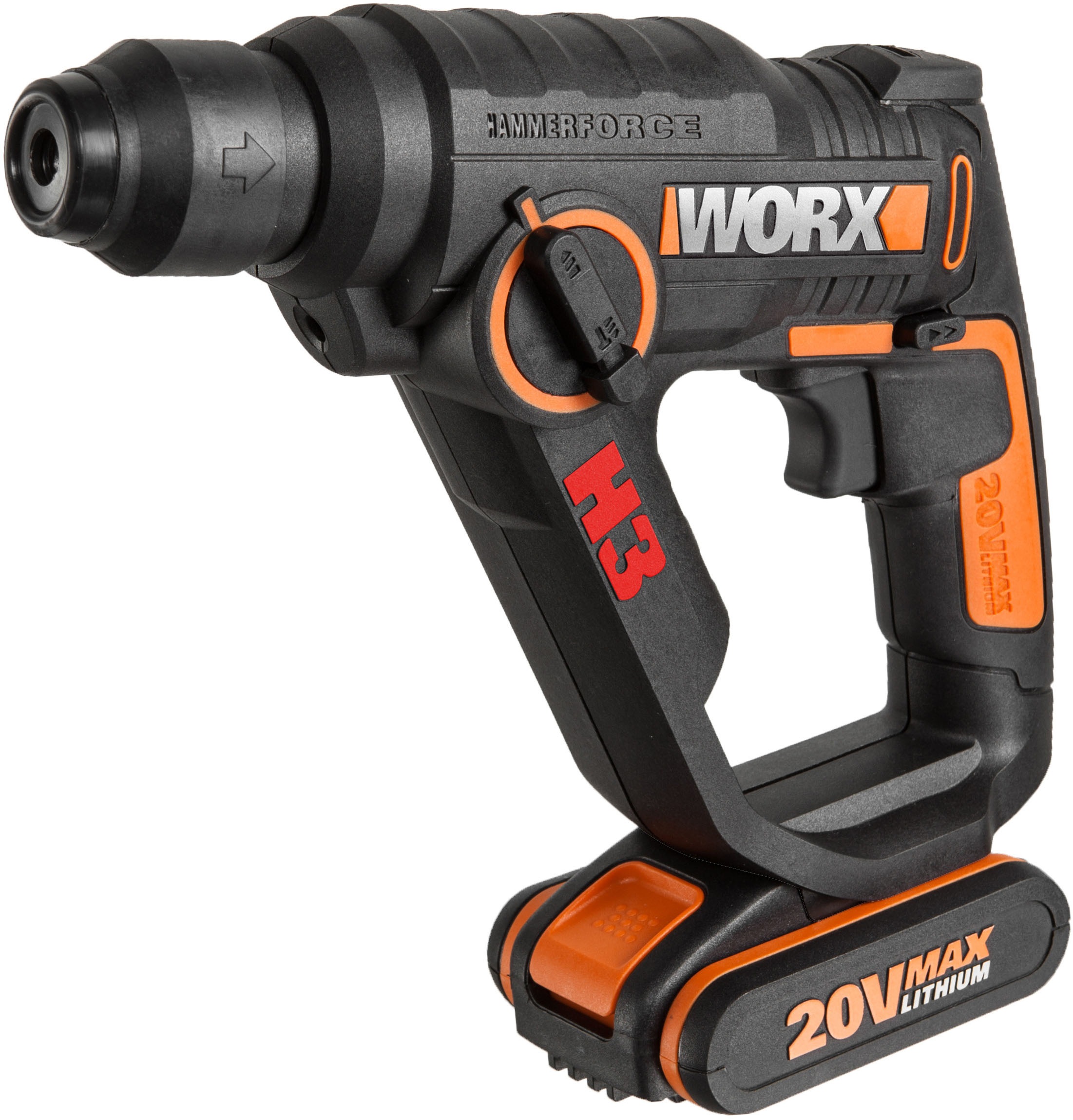 Worx Akku-Bohrhammer "WX390.1", (Set), 3-In-1, pneumatisches Hammerwerk, inkl. 2 Akkus & Ladegerät