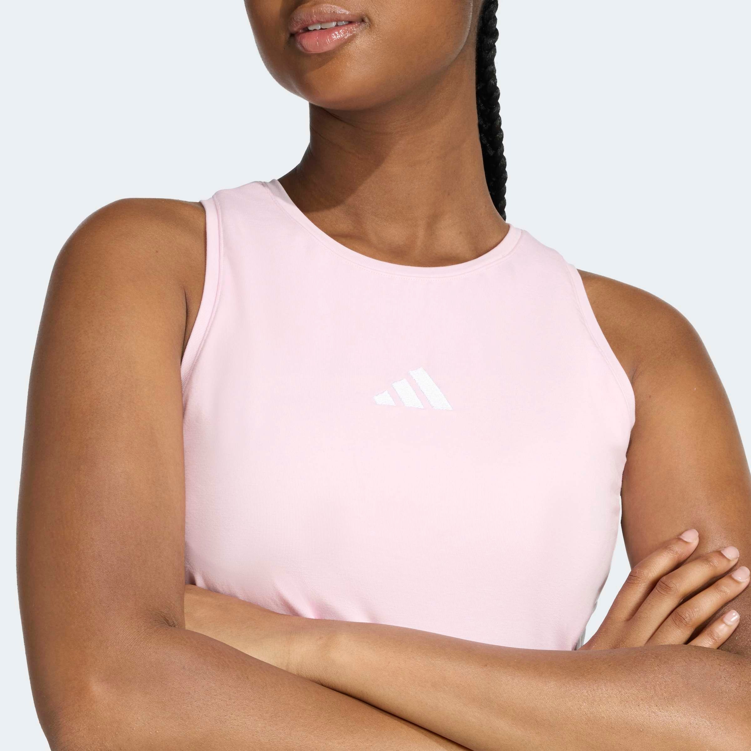 Tanktop ADIDAS SPORTSWEAR "ESSENTIALS 3-STREIFEN GEPOLSTERTES", Damen, Gr. L, clear pink, Obermaterial: 90% Baumwolle, 10% Elasthan, Rundhals, Tops Tanktop 3