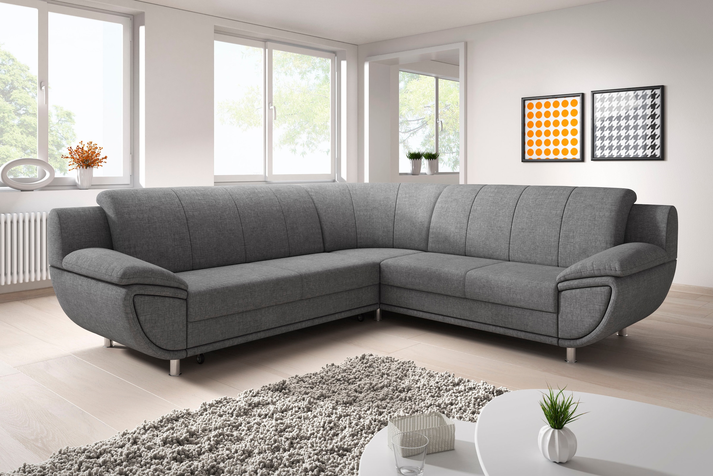 TRENDMANUFAKTUR Ecksofa "Rondo II, zeitlos & elegant, bequeme Armlehnen, L-Form" wahlweise mit Federkern, wahlweise mit Bettfunktion, B/T 267/247cm