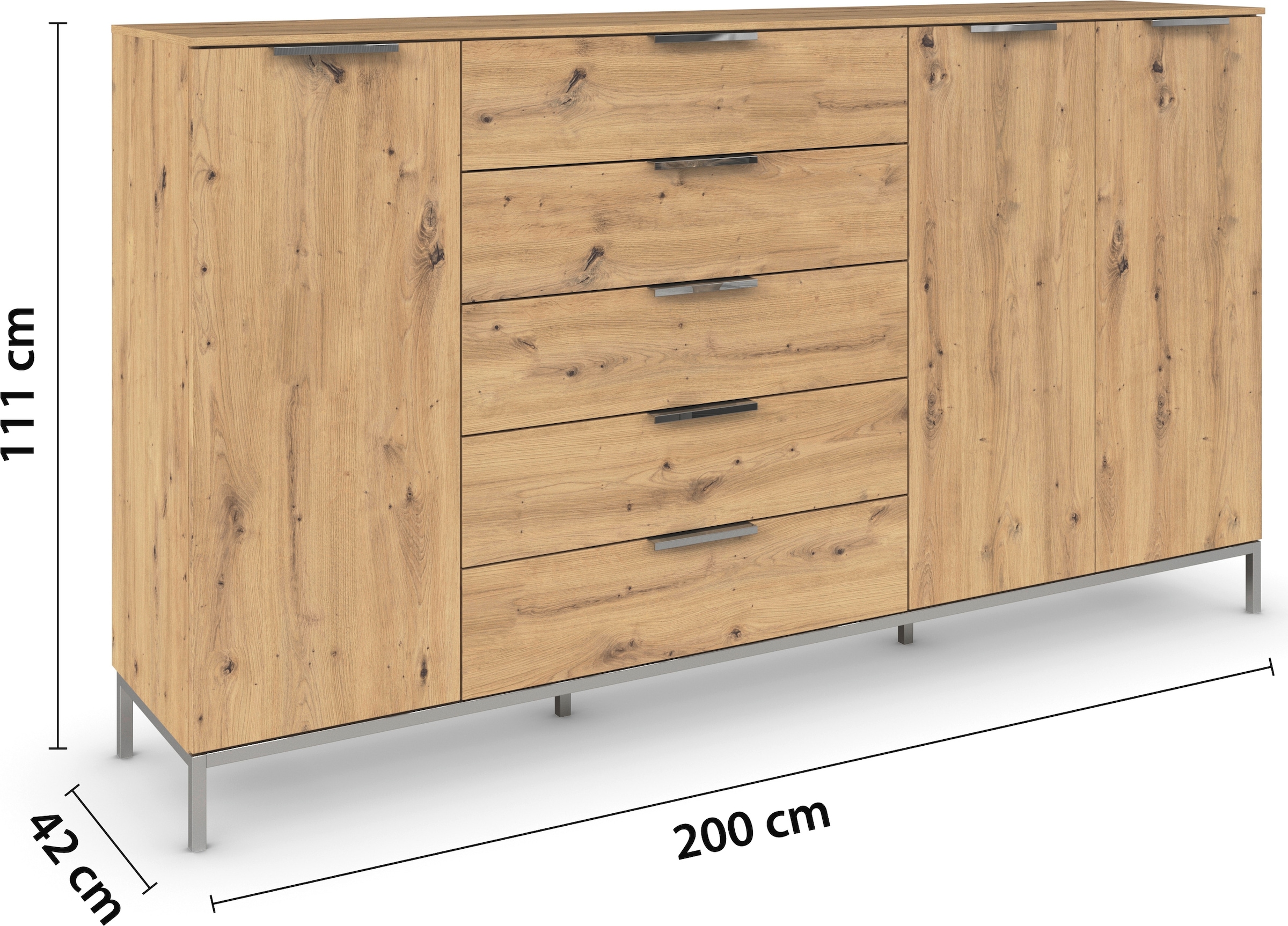 rauch Kombikommode »Kommode Türkommode Sideboard Kombikommode FLIPP«, (Breite 200 cm mit 4 Einlegeböden), 3-türig mit 5 Schubladen und Soft-Close-Funktion