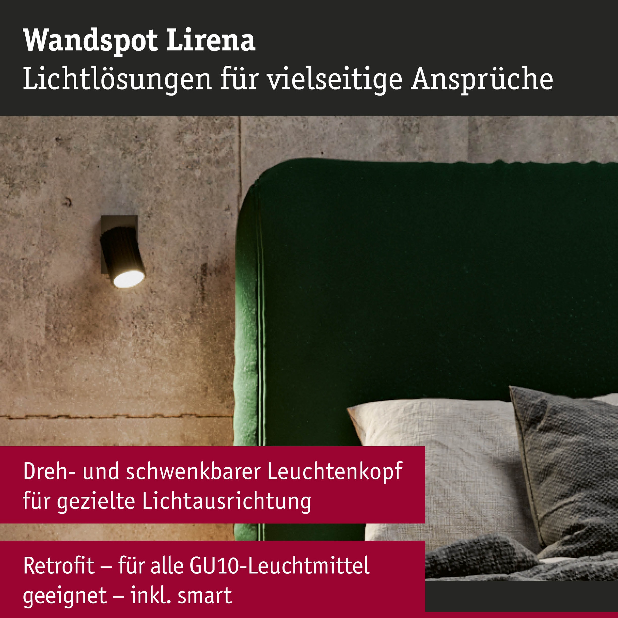 Paulmann Wandleuchte »Spot Lirena max 1x10W GU10 Schwarz 230V Metall« GU10 1 Stk. Dimmbar