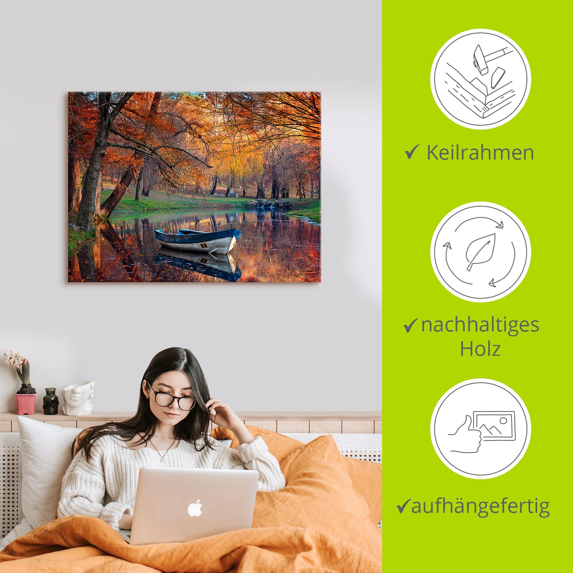 Artland Wandbild »Bunte Herbstlandschaft«, Boote & Schiffe, (1 St.), als Leinwandbild, Poster in verschied. Größen