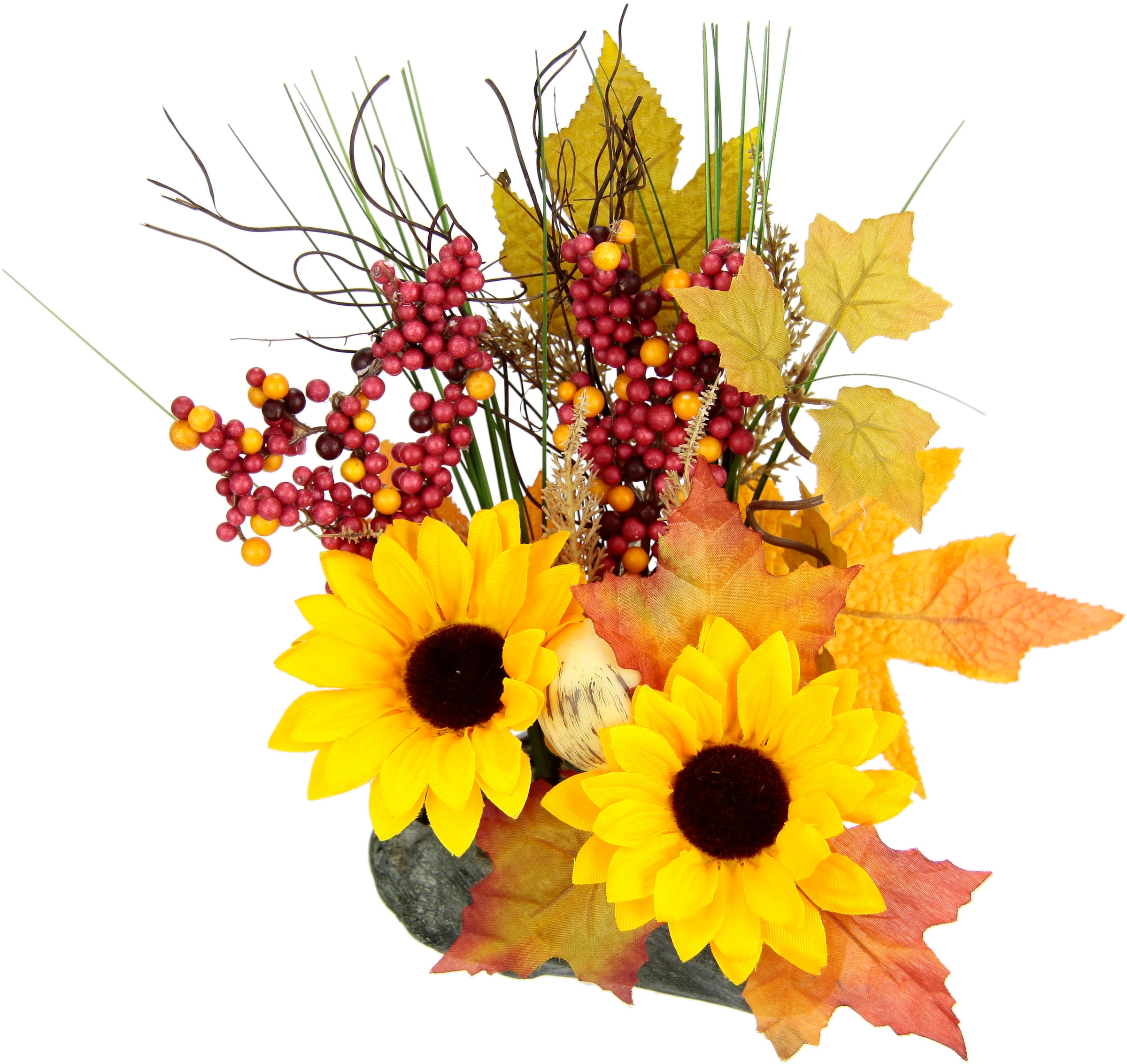 I.GE.A. Kunstblume »Gesteck aus Sonnenblumen auf Stein«, Künstliche Blumen Herbstgesteck Deko Ornamente für Halloween