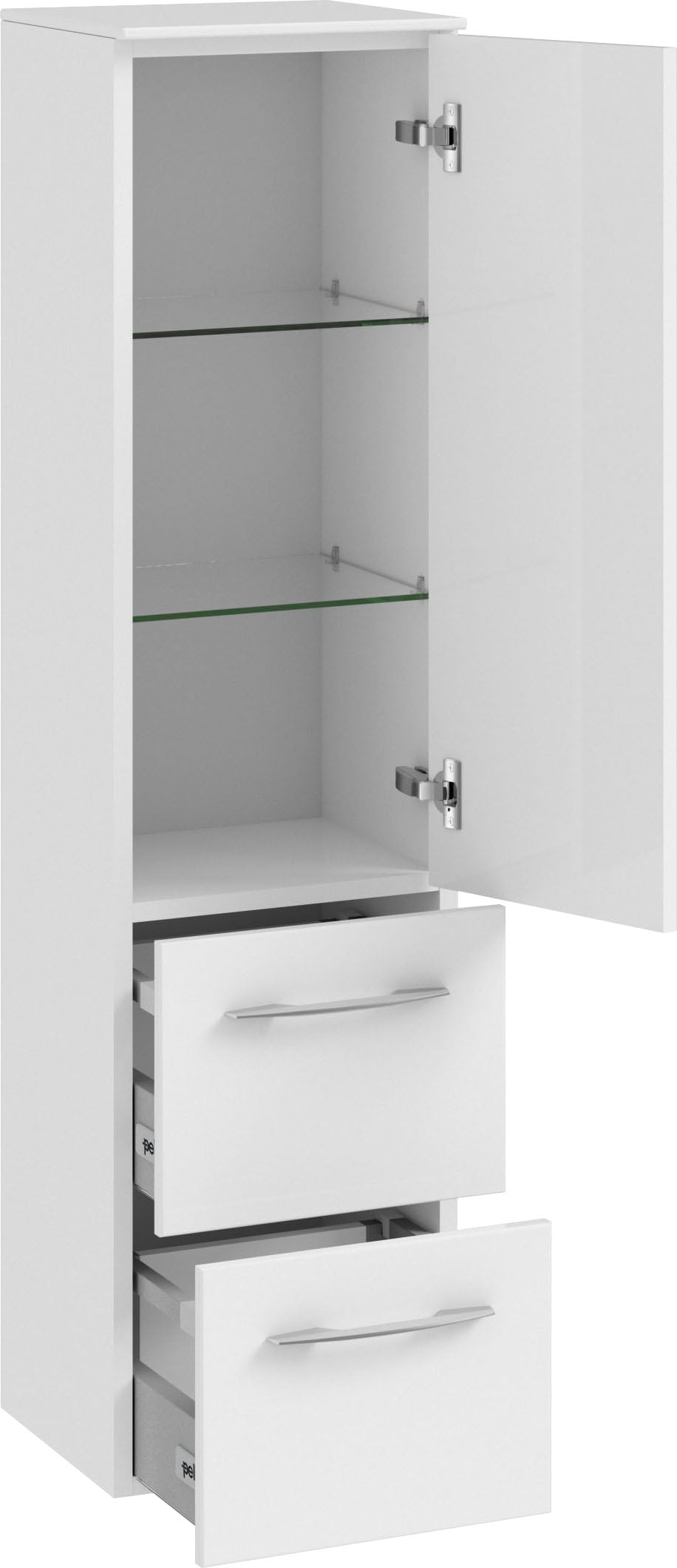 Saphir Badmöbel-Set »Cassca Sprint 3-teilig Mineralmarmor-Waschtisch mit LED-Spiegelschrank«, (4 St.), Midischrank, inkl. Türdämpfer, 4 Türen, 4 Schubladen
