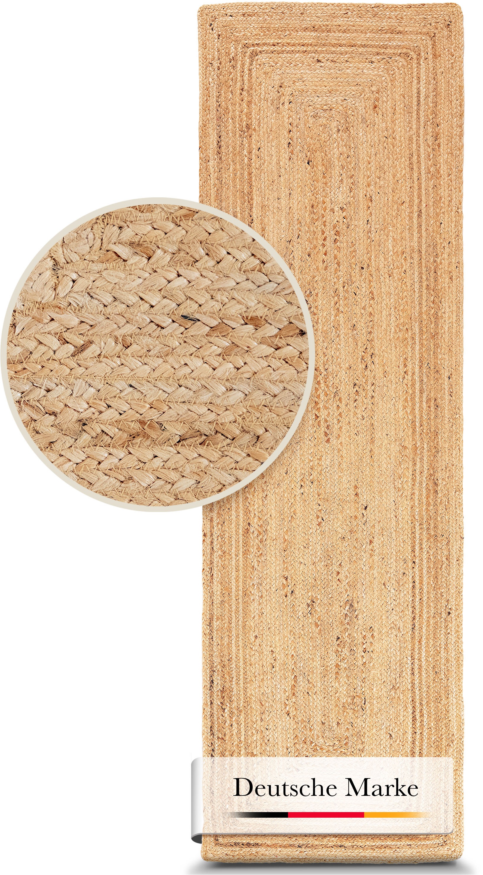 Thumbnail - carpetfine Teppich "Nele Juteteppich Naturfaser" rechteckig 6 mm Höhe geflochtener Wendeteppich aus 100% Jute, quadratis...